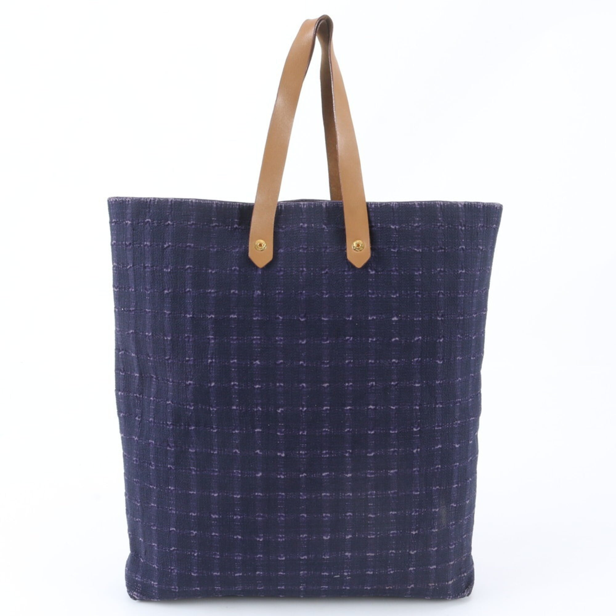 Hermes Navy Leather Canvas Shoulder Bag Tote Bag (Pre-Owned)
