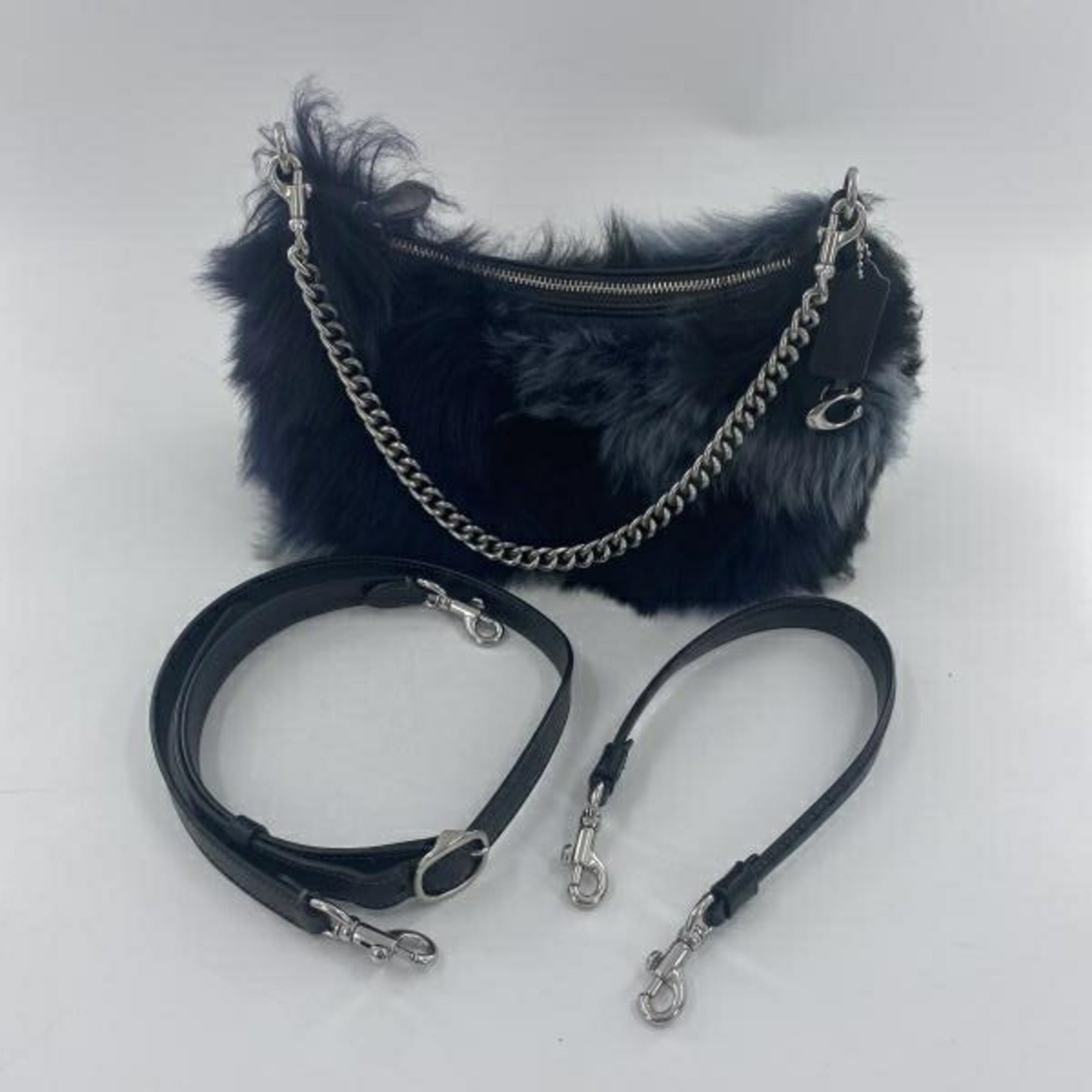 Coach Black Blue Navy Leather Shoulder Bag (Pre-Owned)