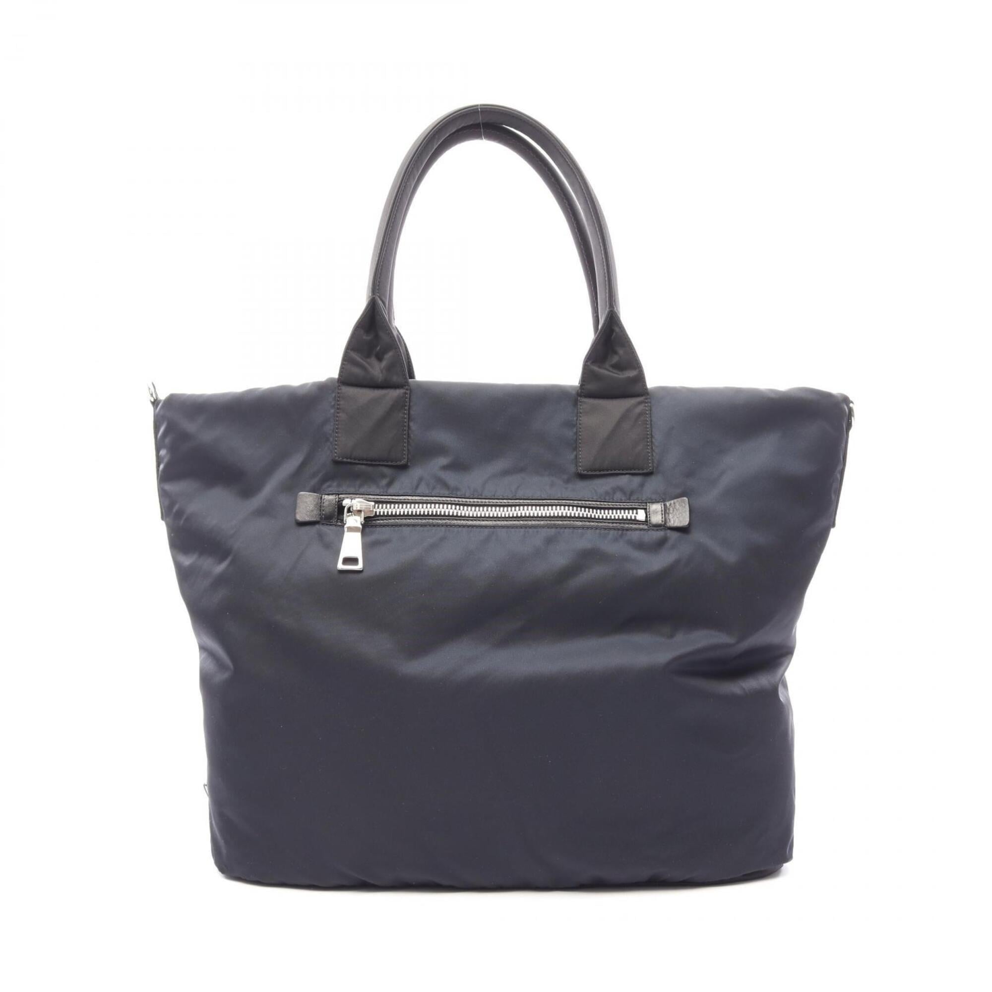 Prada Black Navy Nylon Handbag Tote Bag (Pre-Owned)