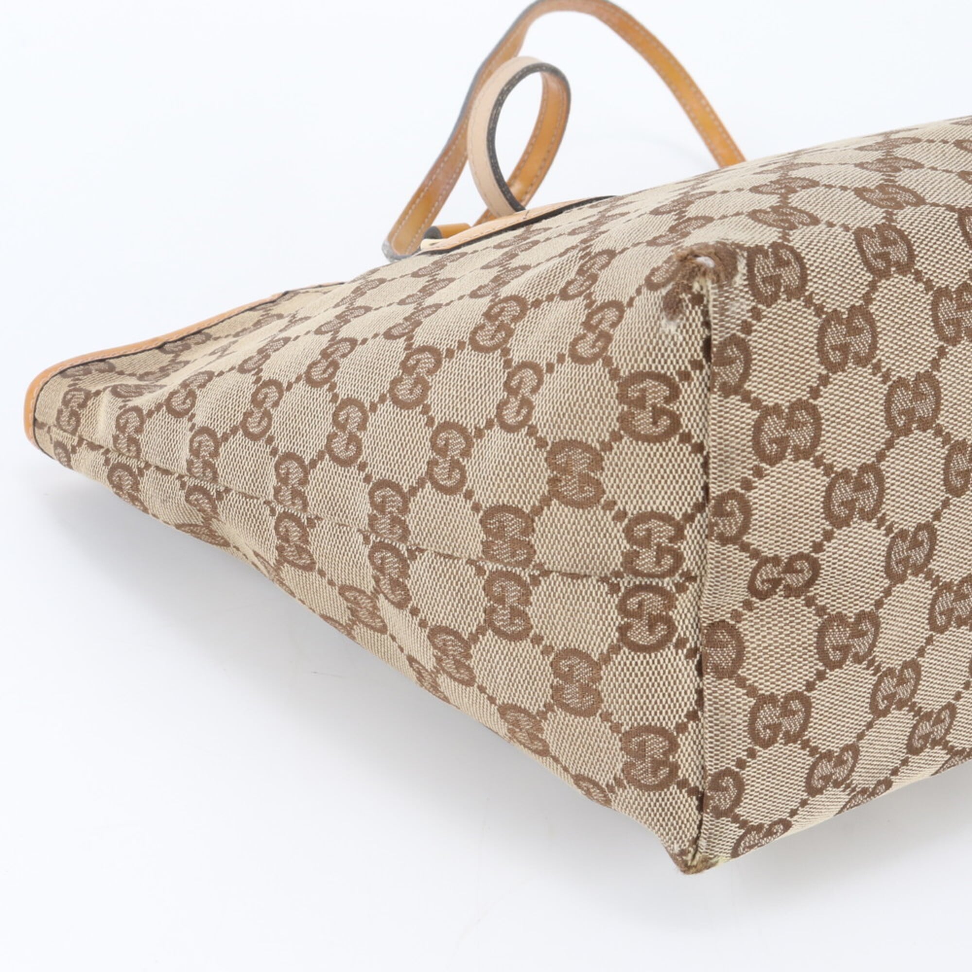Gucci Beige Yellow Leather Canvas Handbag Shoulder Bag Tote Bag (Pre-Owned)
