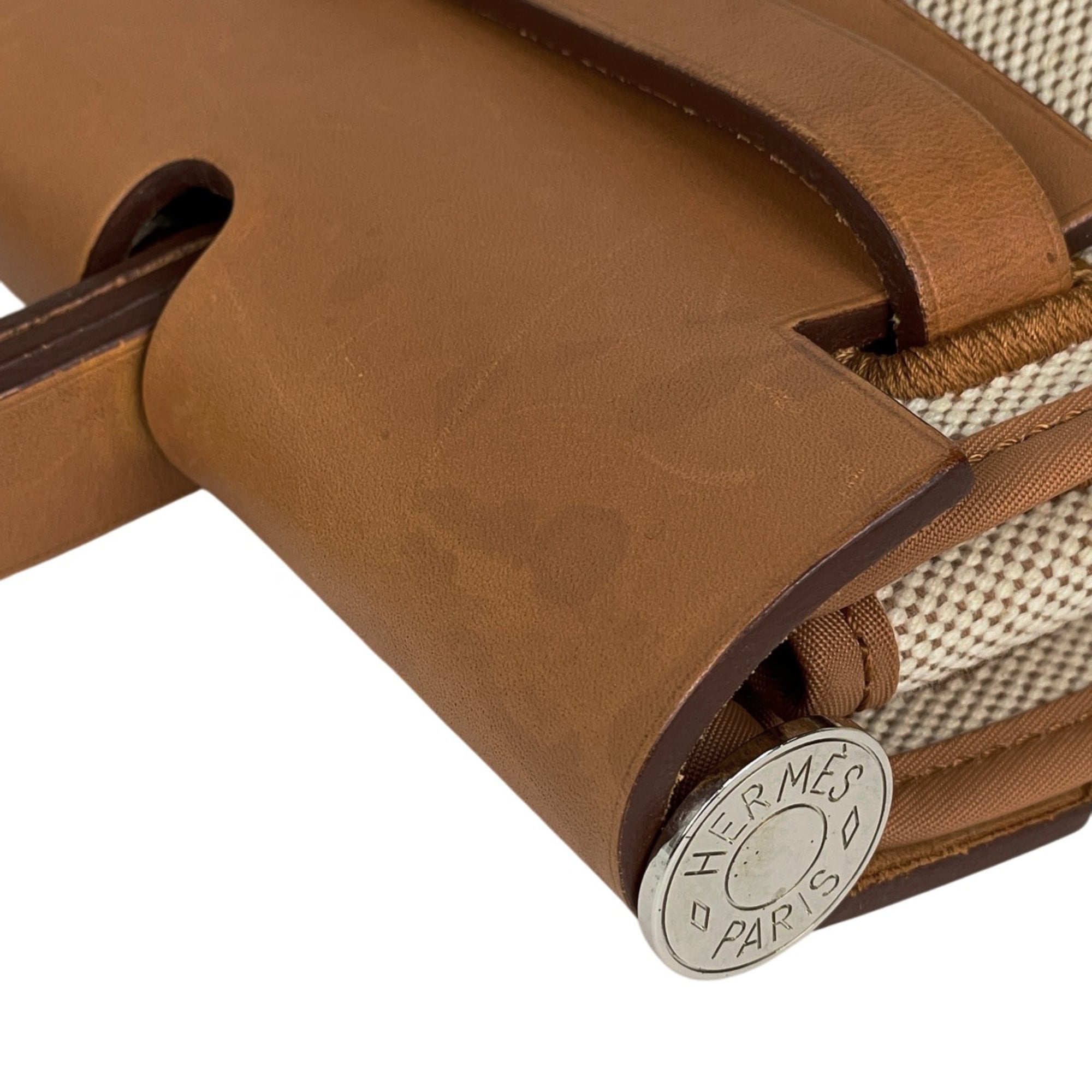 Hermes Brown Natural Toile H Leather Handbag Pouch Shoulder Bag (Pre-Owned)