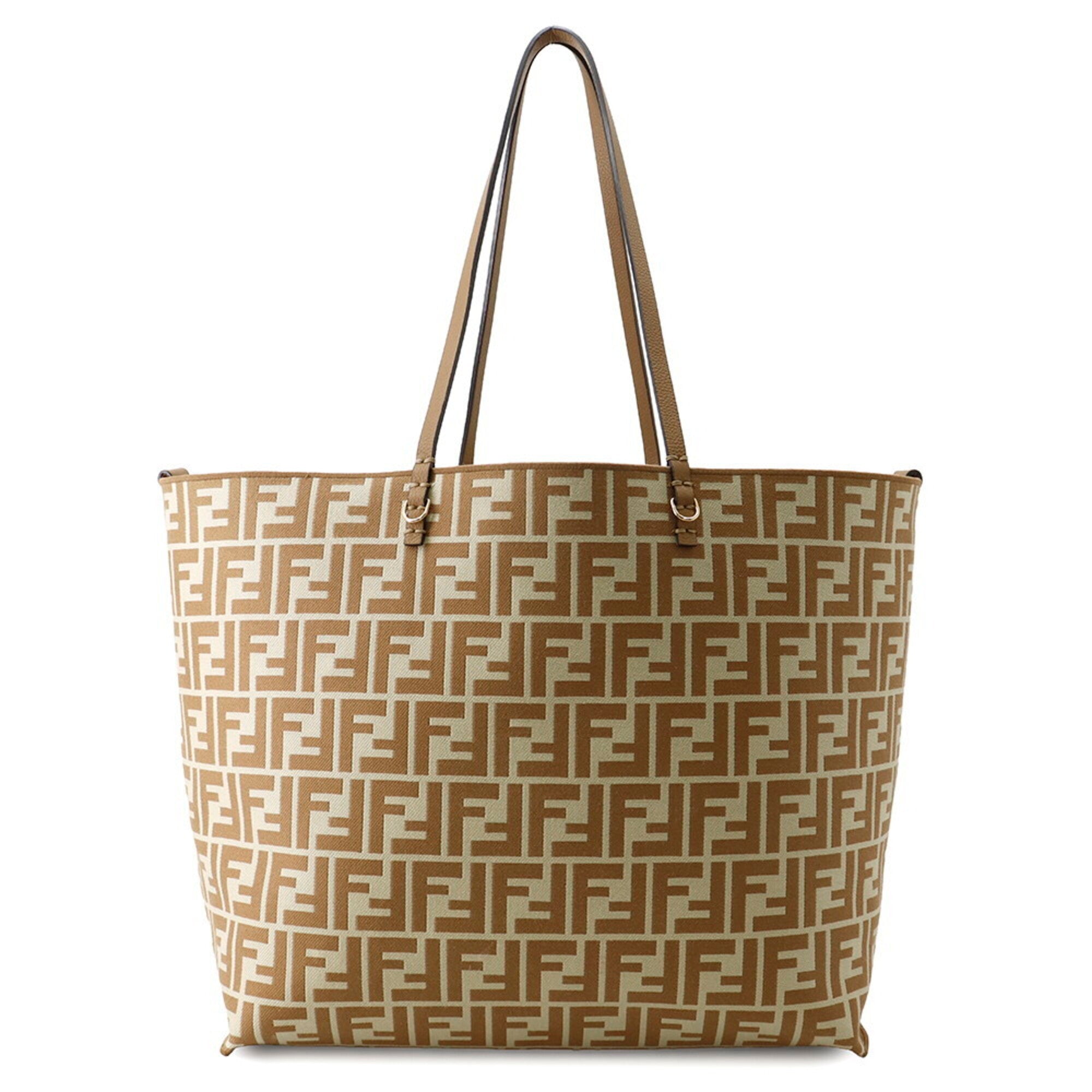 Fendi Pequin Beige Brown Canvas Leather Handbag Tote Bag (Pre-Owned)