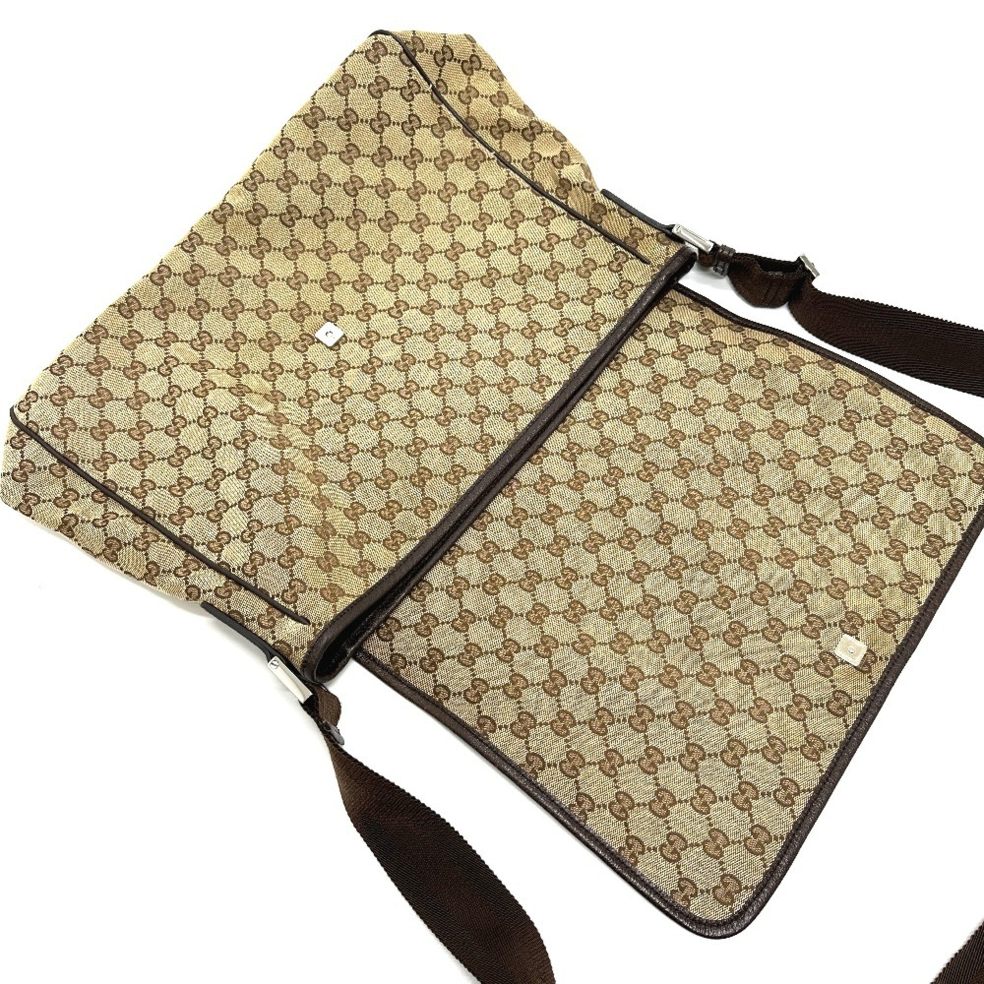 Gucci Gg Canvas Beige Gg Canvas Leather Handbag Shoulder Bag (Pre-Owned)