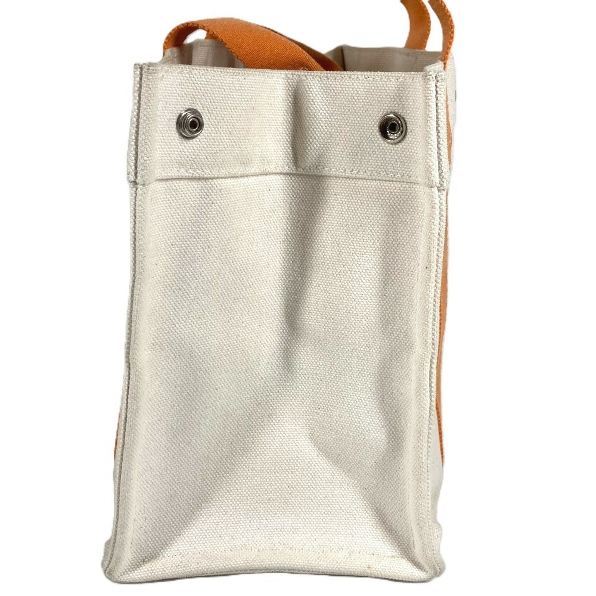 Hermes Beige Orange Canvas Handbag Tote Bag (Pre-Owned)