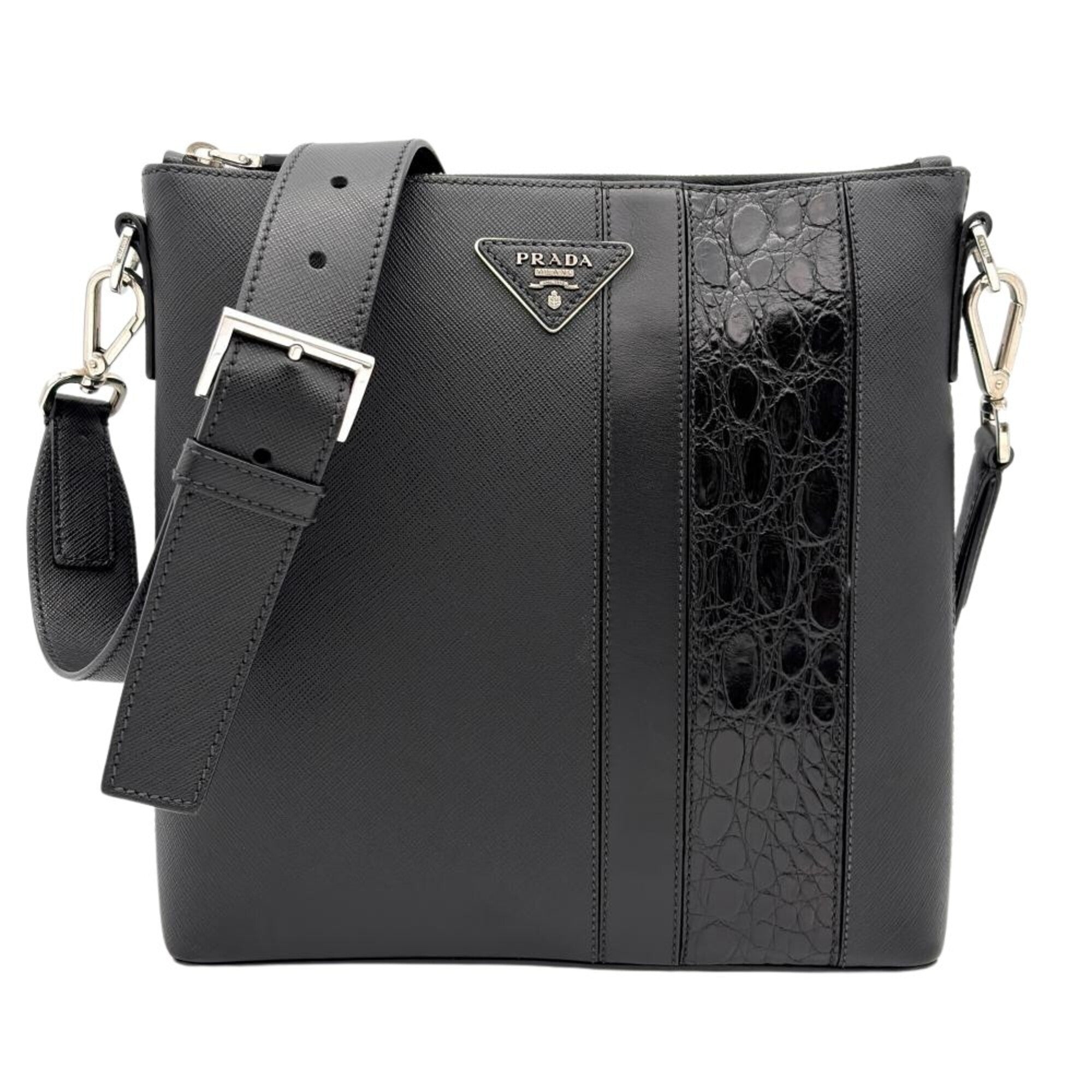 Prada Saffiano Black Saffiano Crossbody Bag Shoulder Bag (Pre-Owned)