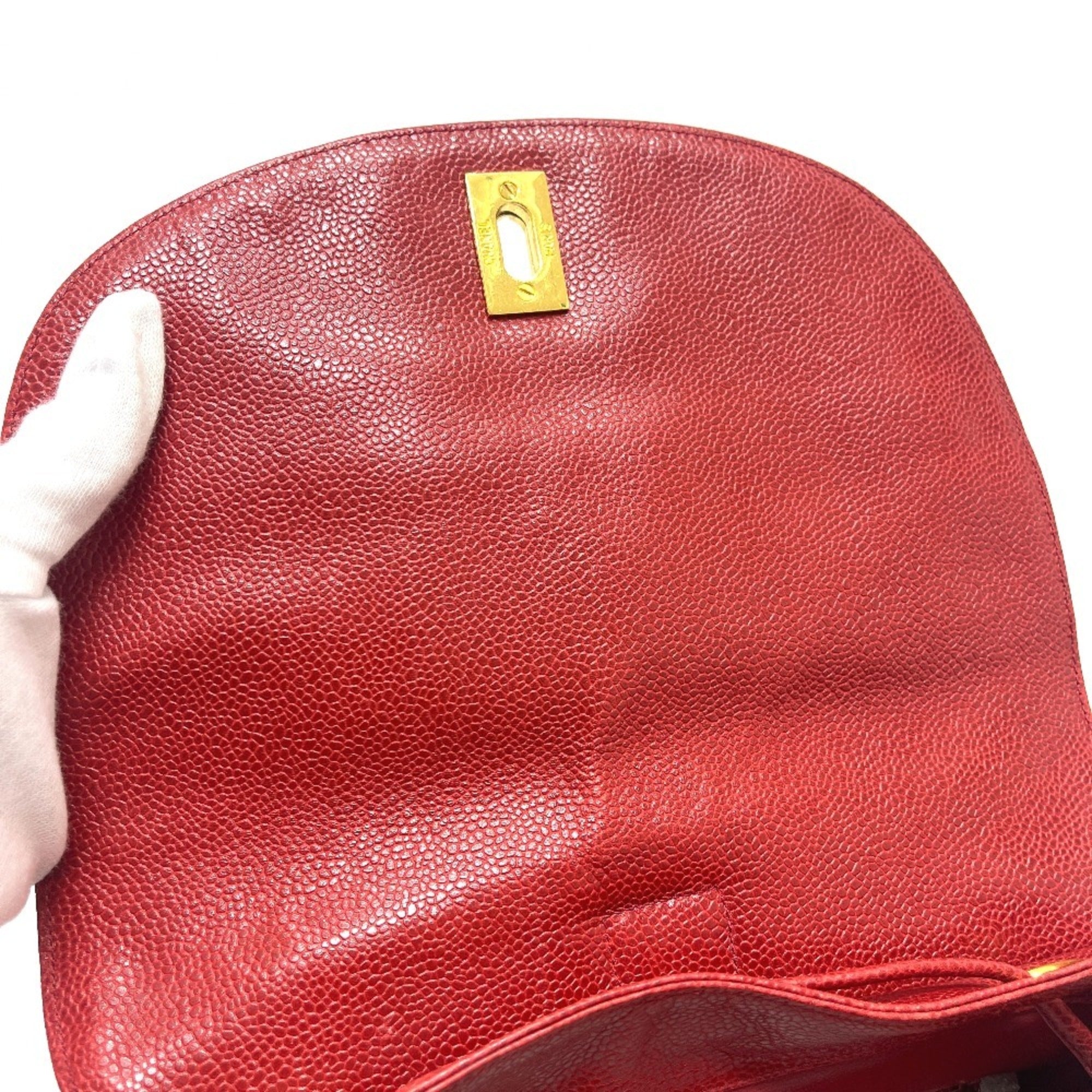 Chanel Red Color Grained Calfskin Backpack (Pre-Owned)
