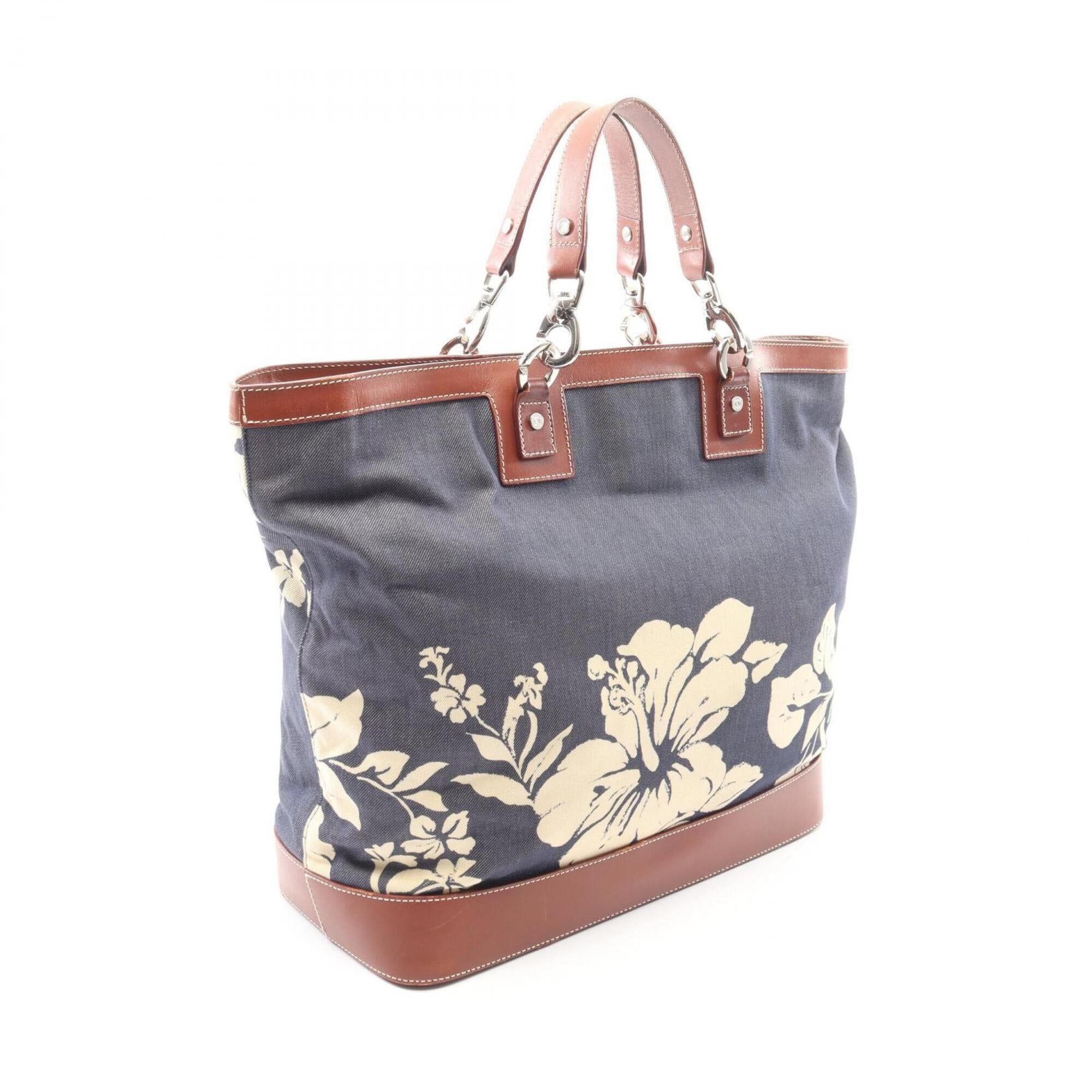 Celine Brown Navy Denim Leather Handbag Tote Bag (Pre-Owned)