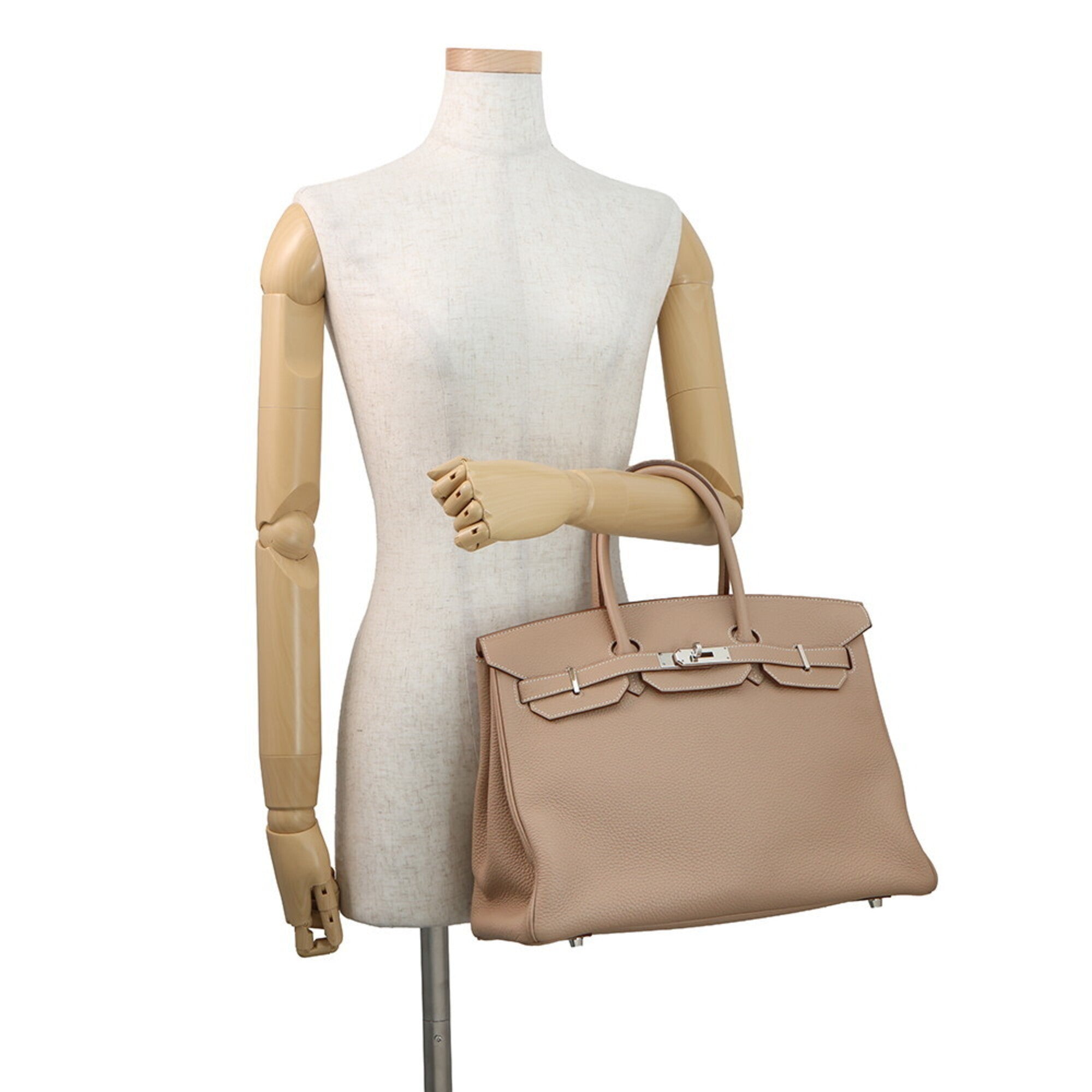 Hermes Birkin Argile Taurillon Clemence Leather Handbag (Pre-Owned)