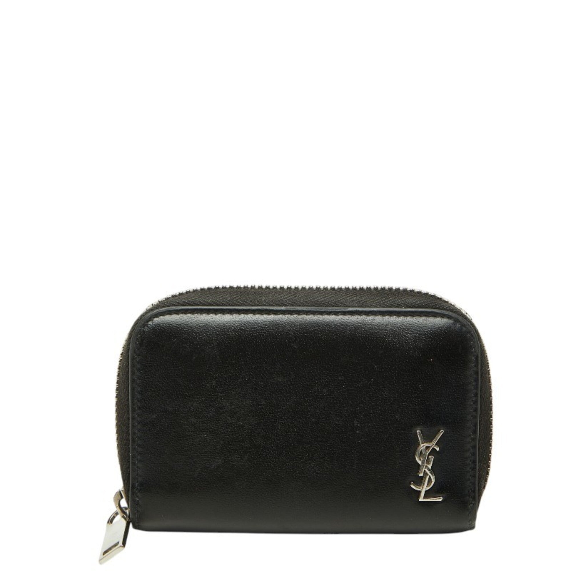Saint Laurent Silver Black Leather Coin Purse/Coin Case (Pre-Owned)