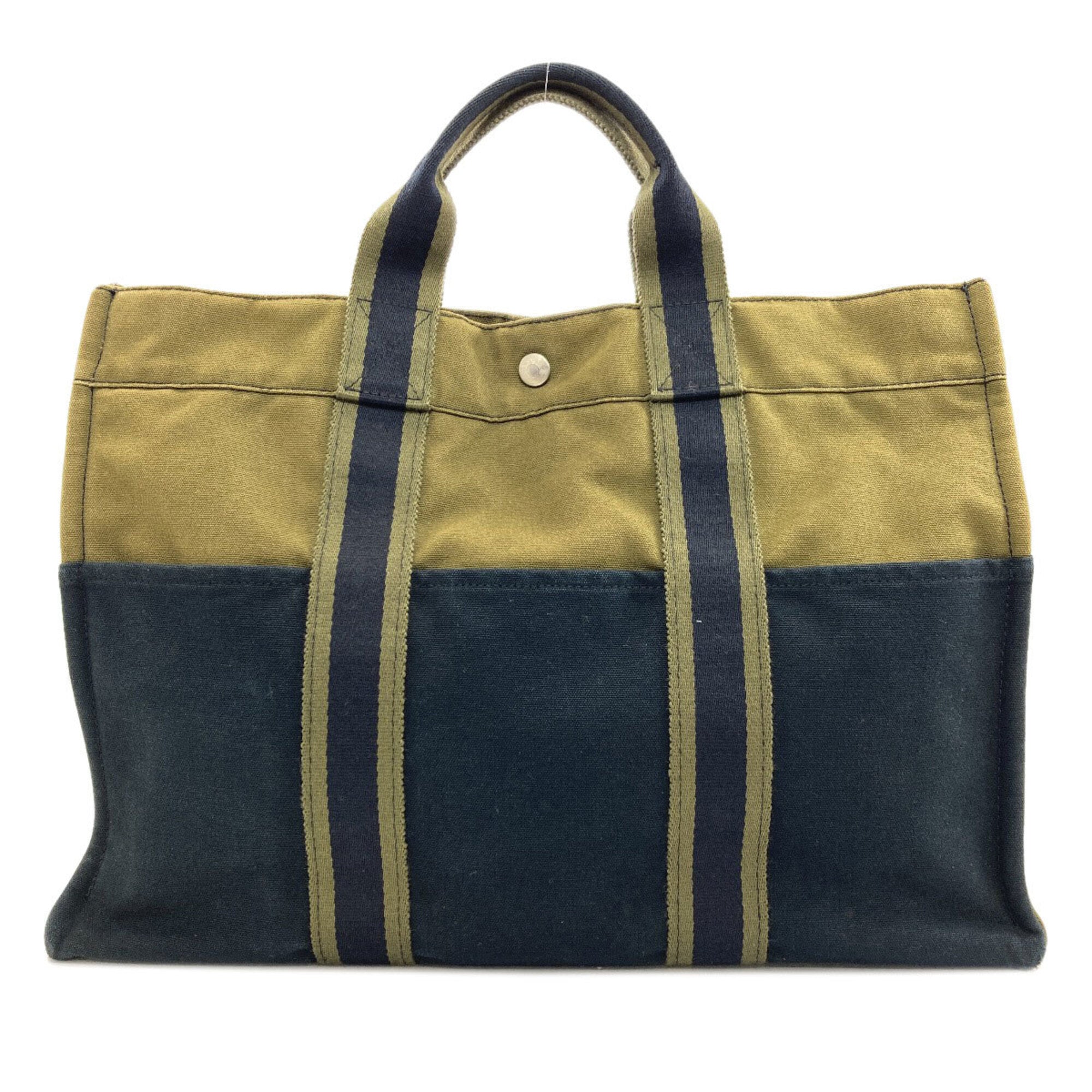 Hermes Black Green Canvas Handbag (Pre-Owned)