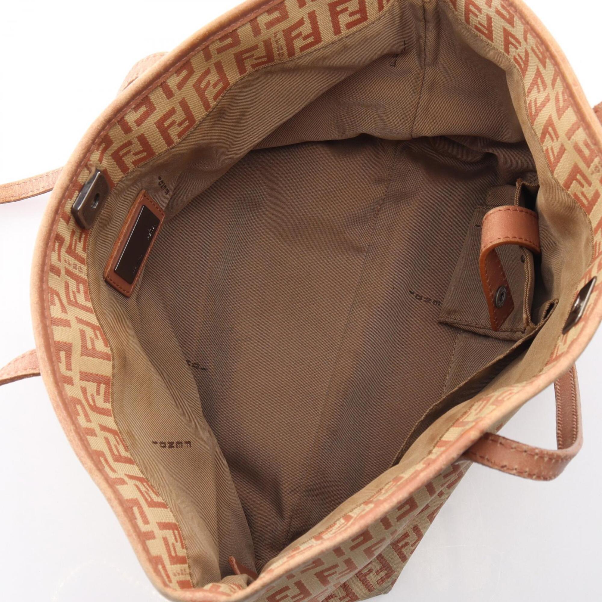 Fendi Beige Pink Canvas Leather Handbag Tote Bag (Pre-Owned)