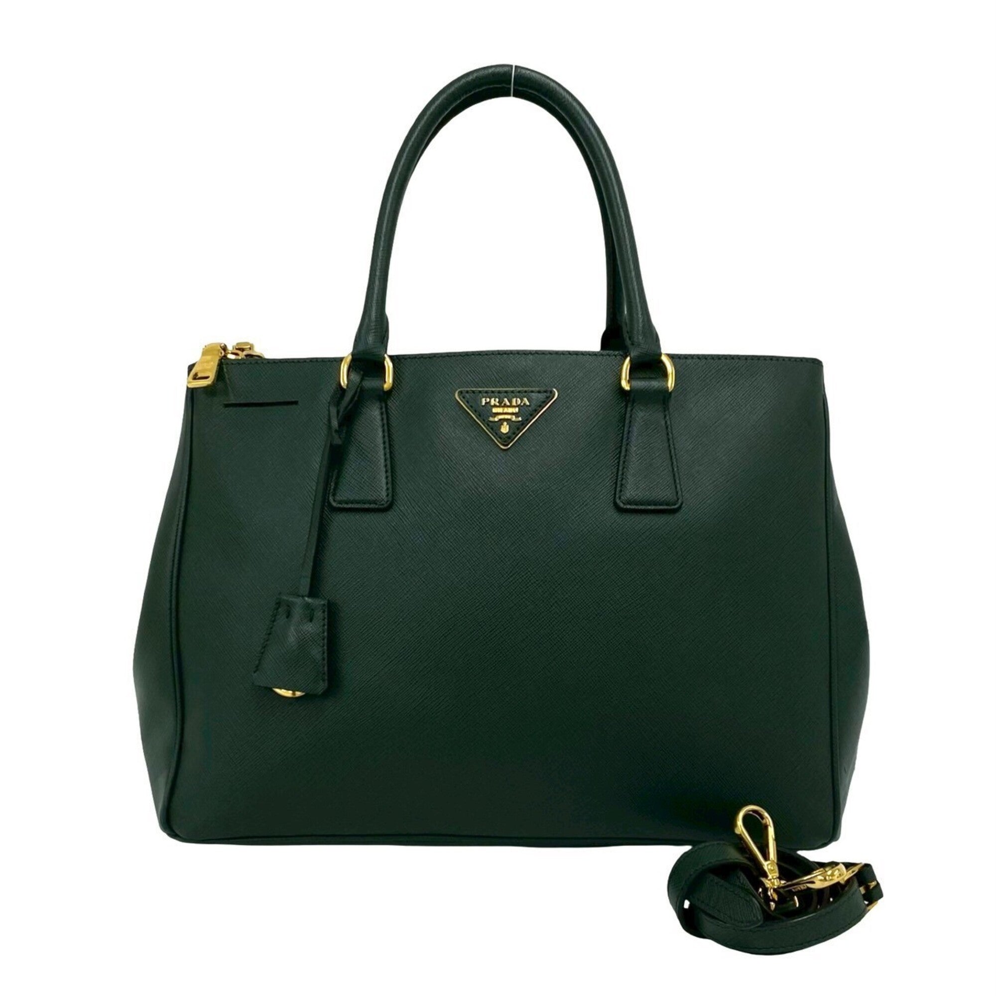 Prada Green Leather Handbag Shoulder Bag Tote Bag (Pre-Owned)