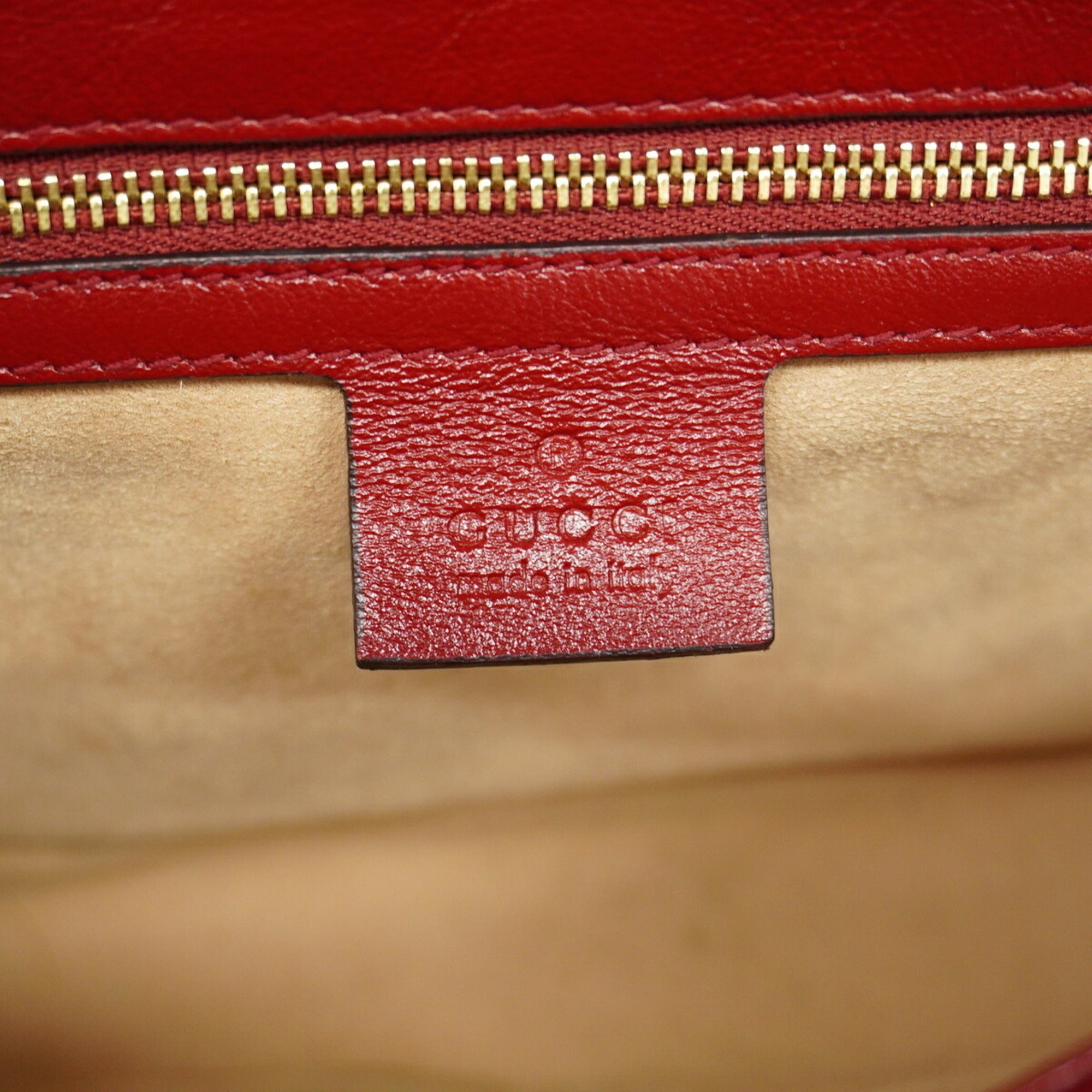 Gucci Beige Red Color Canvas Shoulder Bag (Pre-Owned)
