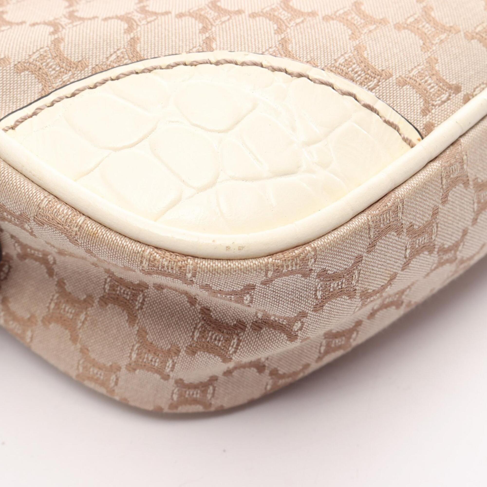 Celine Beige Ivory Canvas Leather Handbag Shoulder Bag (Pre-Owned)