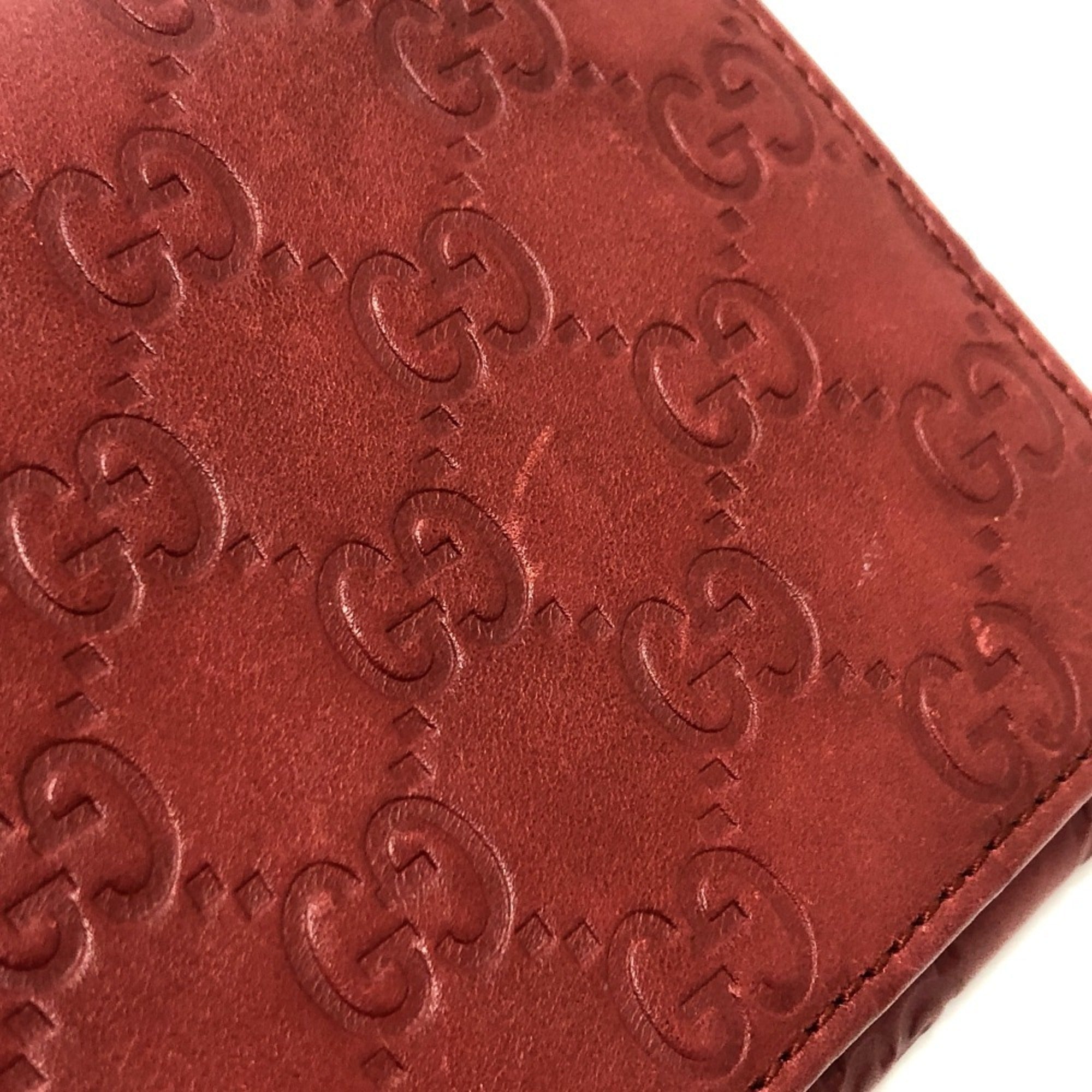 Gucci Red Color Gg Leather Long Wallet (Bi-Fold) (Pre-Owned)
