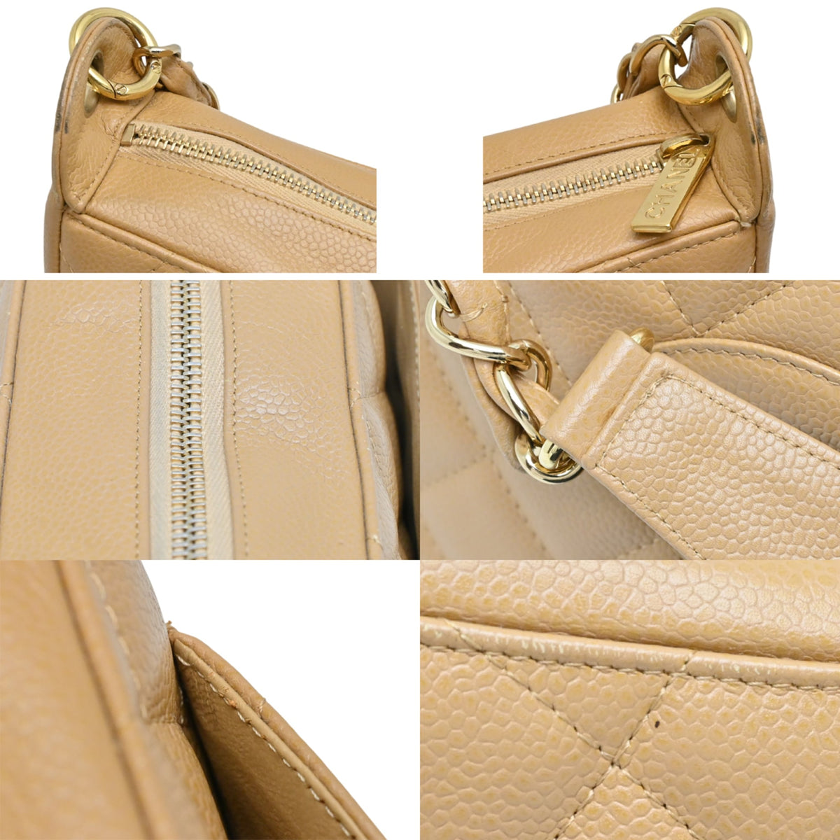 Chanel Beige Grained Calfskin Shoulder Bag (Pre-Owned)
