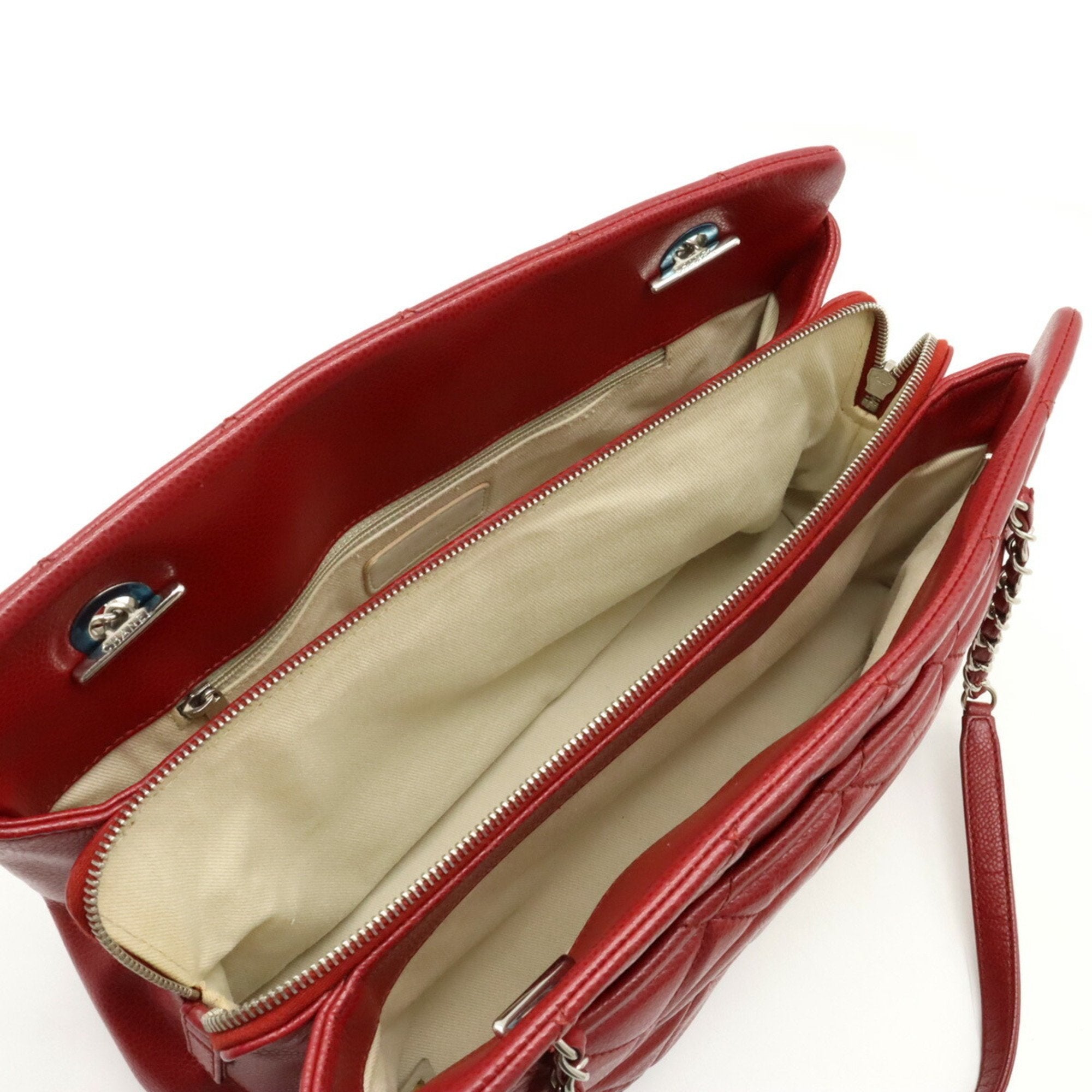 Chanel Matelasse Red Color Caviar Leather Shoulder Bag Tote Bag (Pre-Owned)