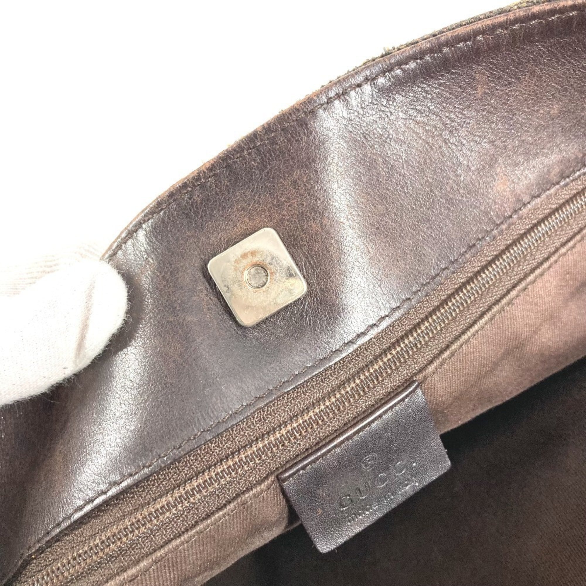 Gucci Brown Leather Canvas Shoulder Bag (Pre-Owned)
