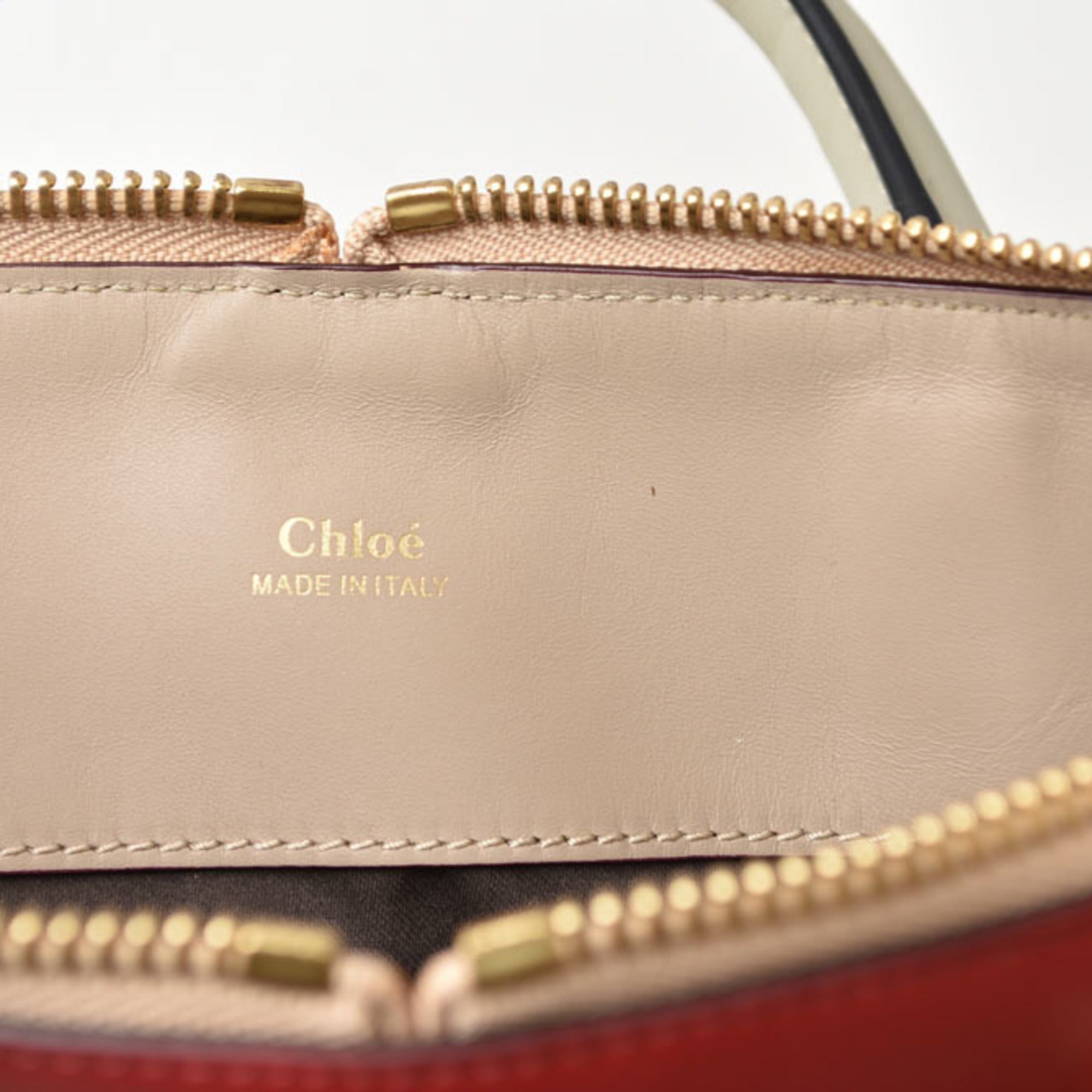 Chloé Beige Red Color Leather Handbag Tote Bag (Pre-Owned)