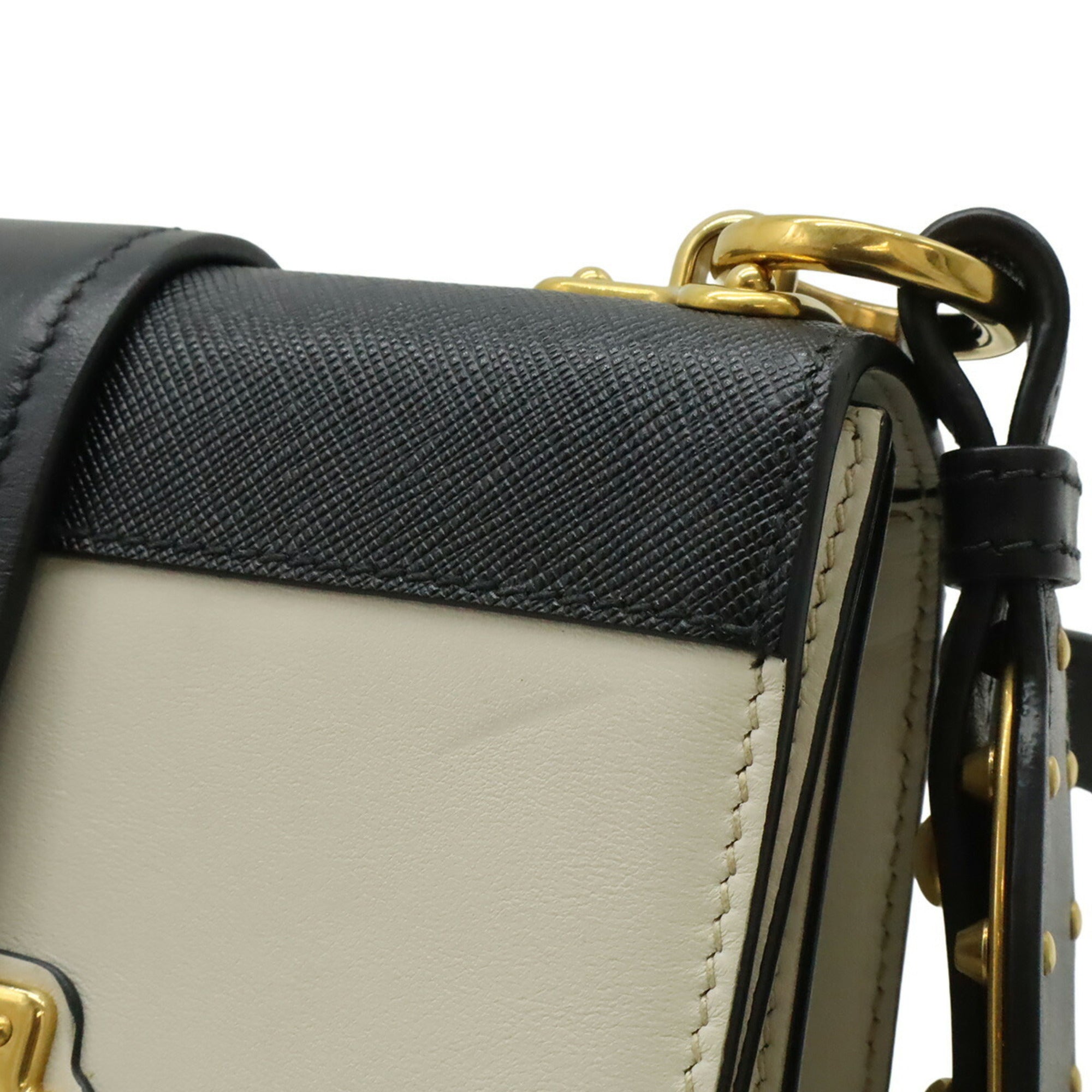 Prada Beige Black Nero Talco Leather Pochette Shoulder Bag (Pre-Owned)