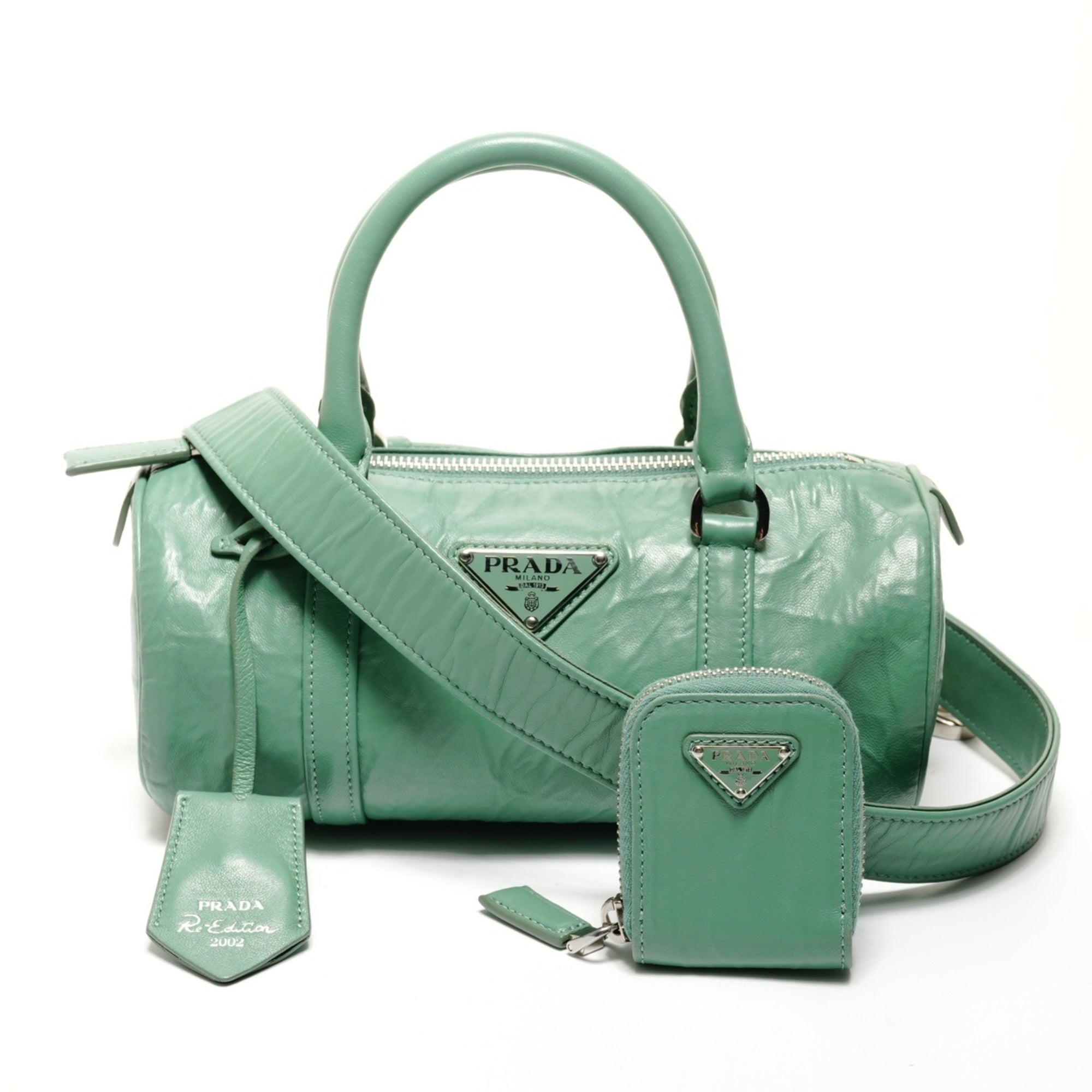 Prada Green Leather Boston Bag Shoulder Bag (Pre-Owned)