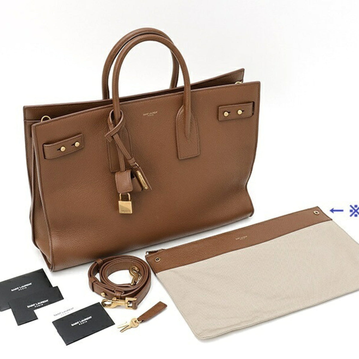 Saint Laurent Brown White Leather Pouch (Pre-Owned)