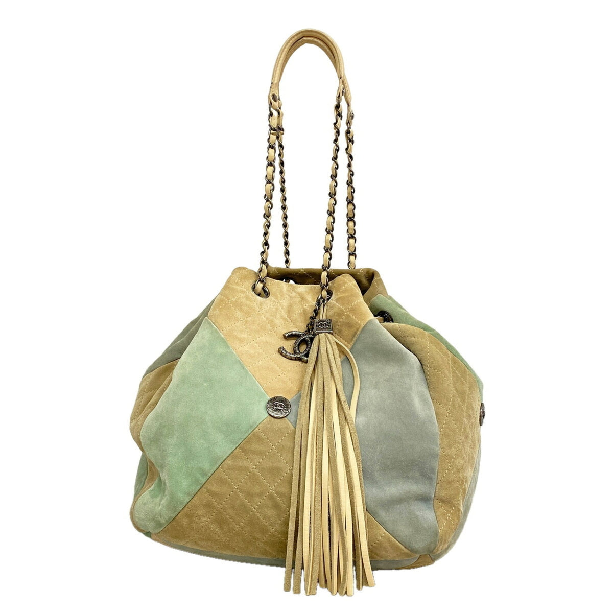 Chanel Beige Blue Green Suede Shoulder Bag (Pre-Owned)