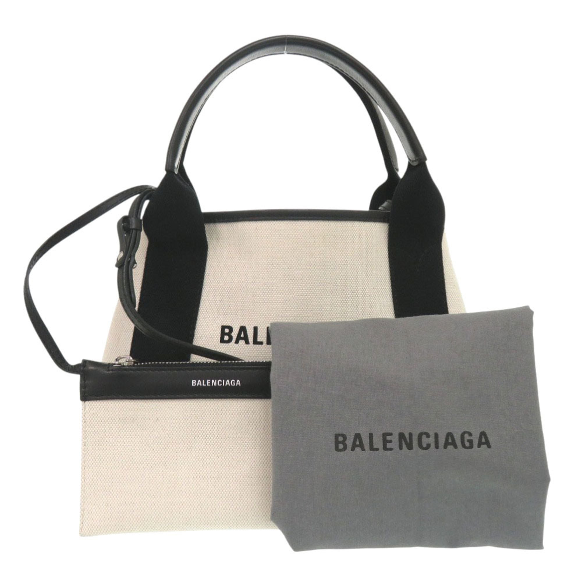 Balenciaga Black Light Beige Canvas Leather Handbag (Pre-Owned)