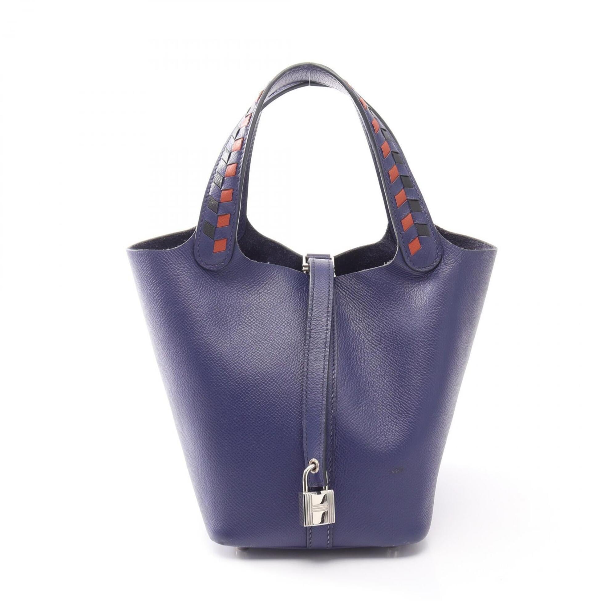 Hermes Picotin Black Brique Brown Navy Epsom Leather Handbag (Pre-Owned)