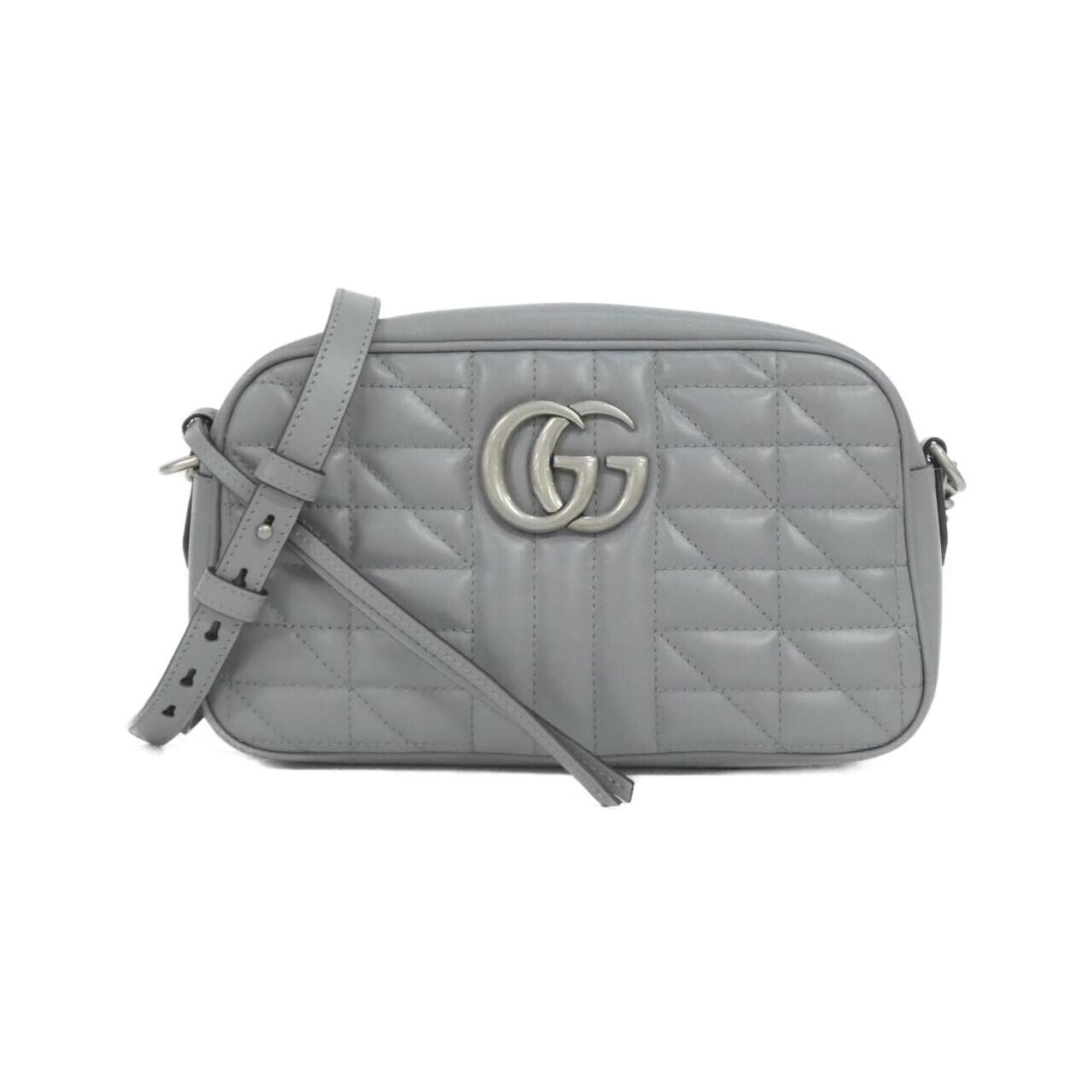 Gucci Gg Marmont Gray Leather Shoulder Bag (Pre-Owned)
