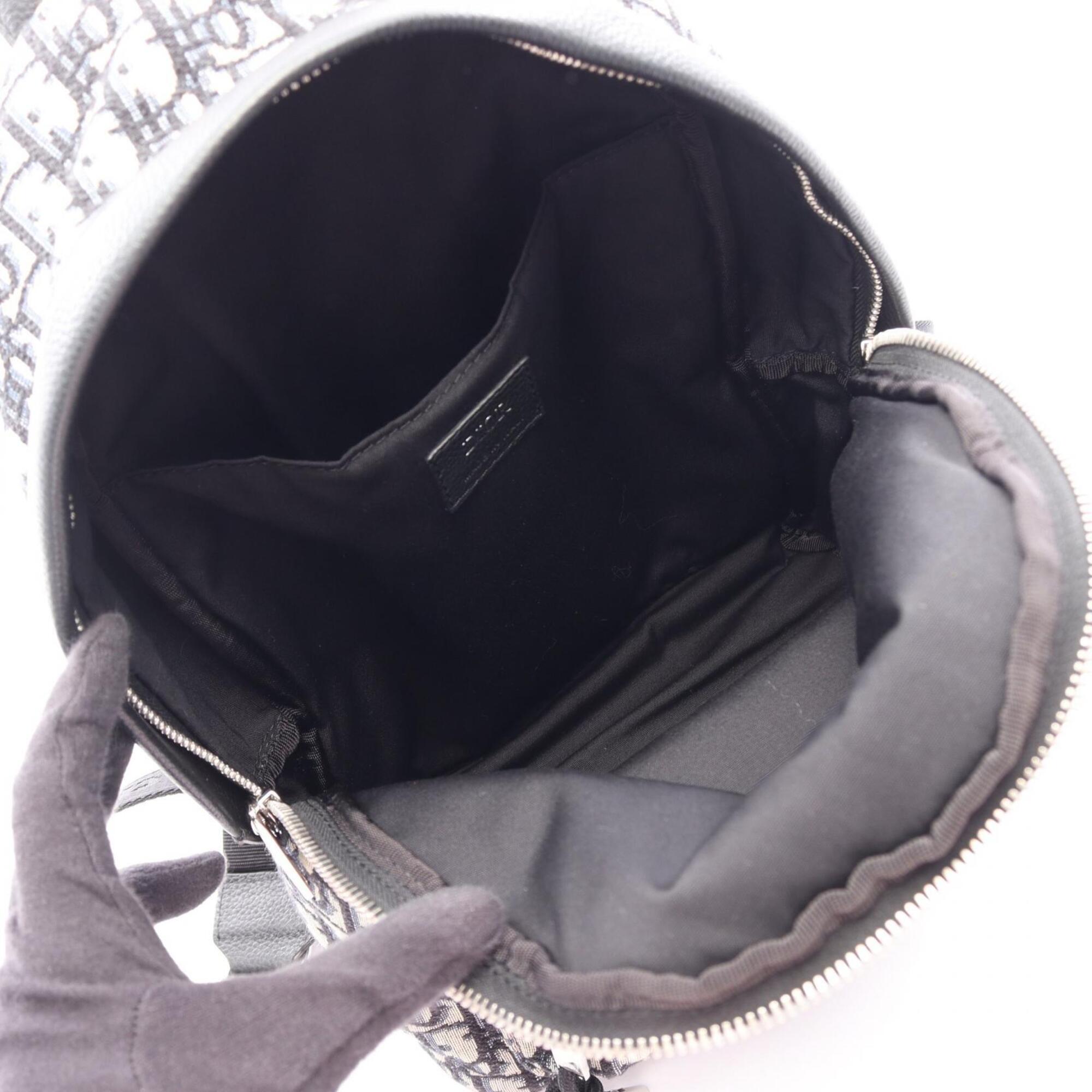 Christian Dior Beige Navy Canvas Leather Backpack Handbag (Pre-Owned)