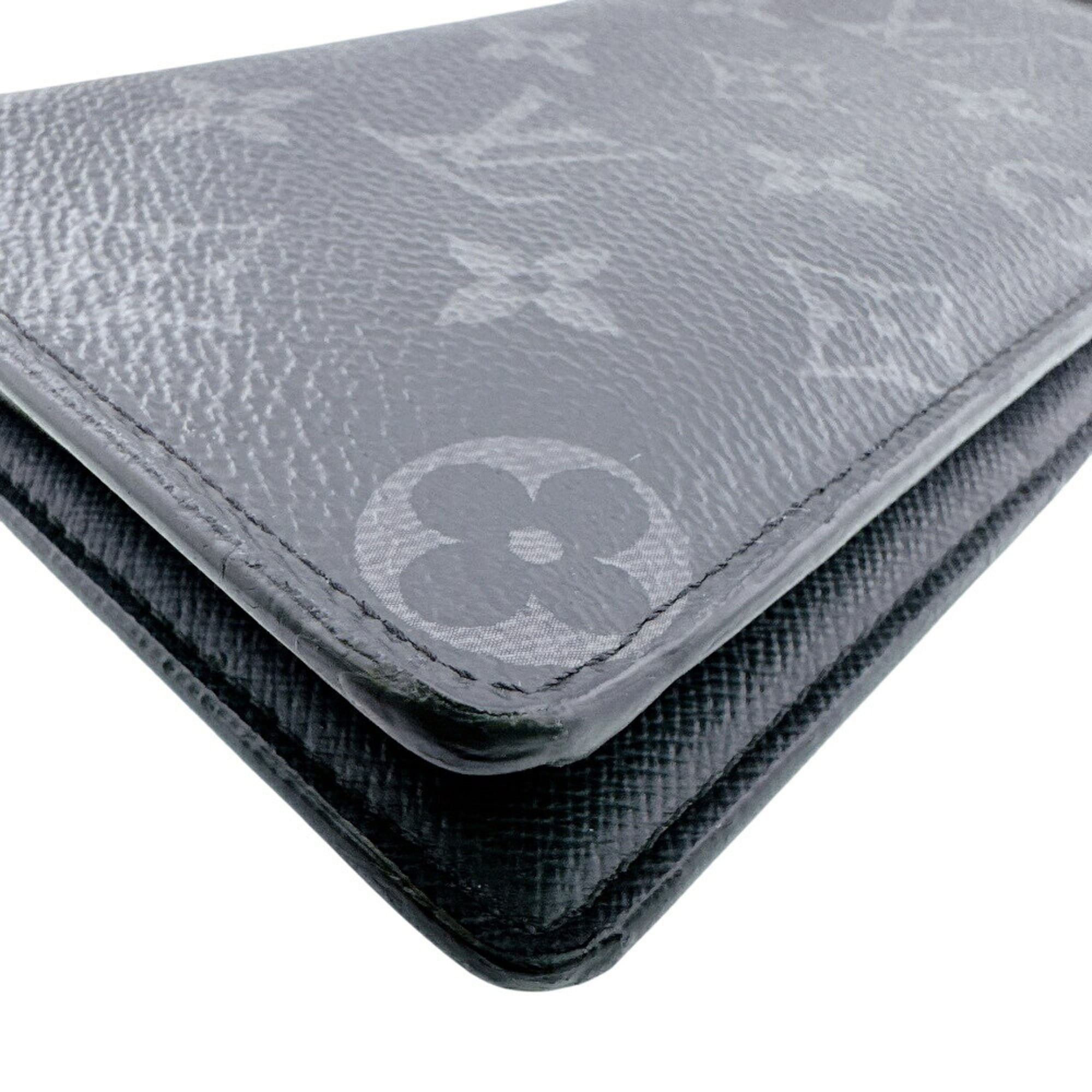 Louis Vuitton Monogram Eclipse Black Leather Long Wallet (Bi-Fold) (Pre-Owned)