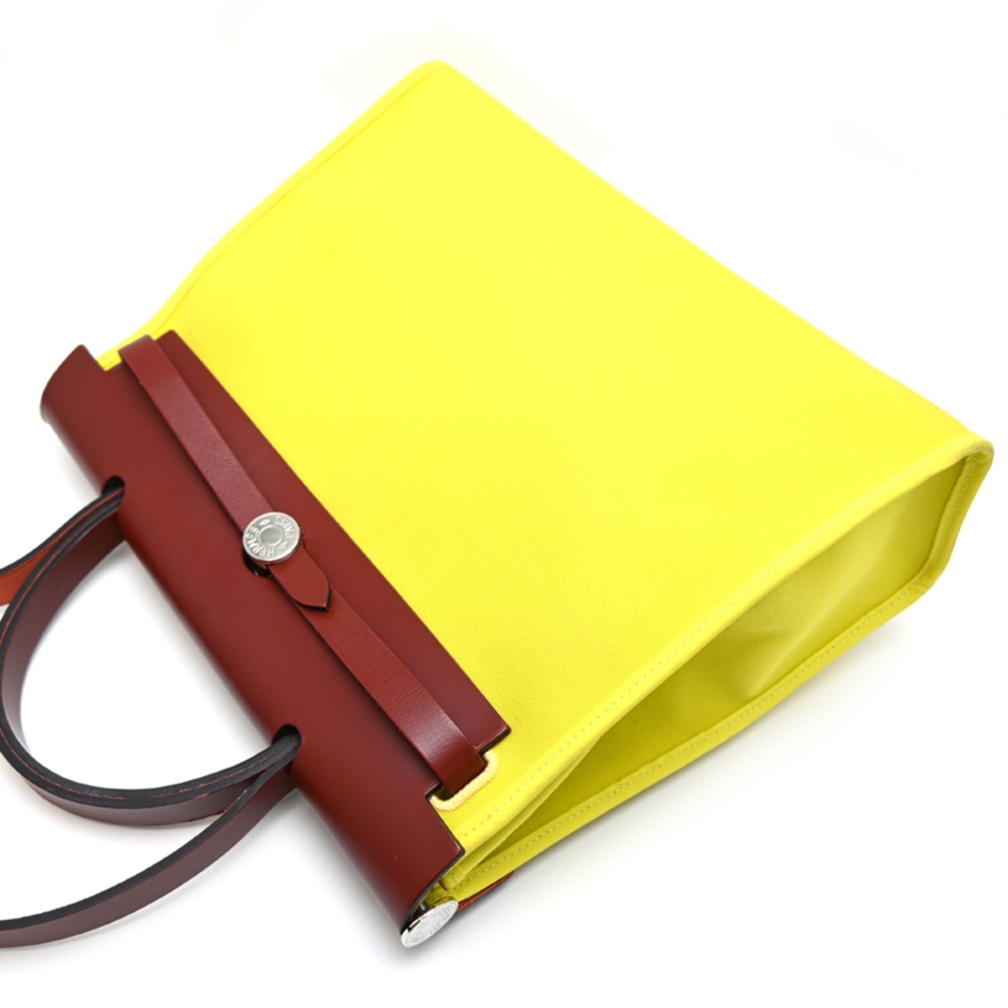 Hermes Yellow Toile Officier Leather Handbag (Pre-Owned)