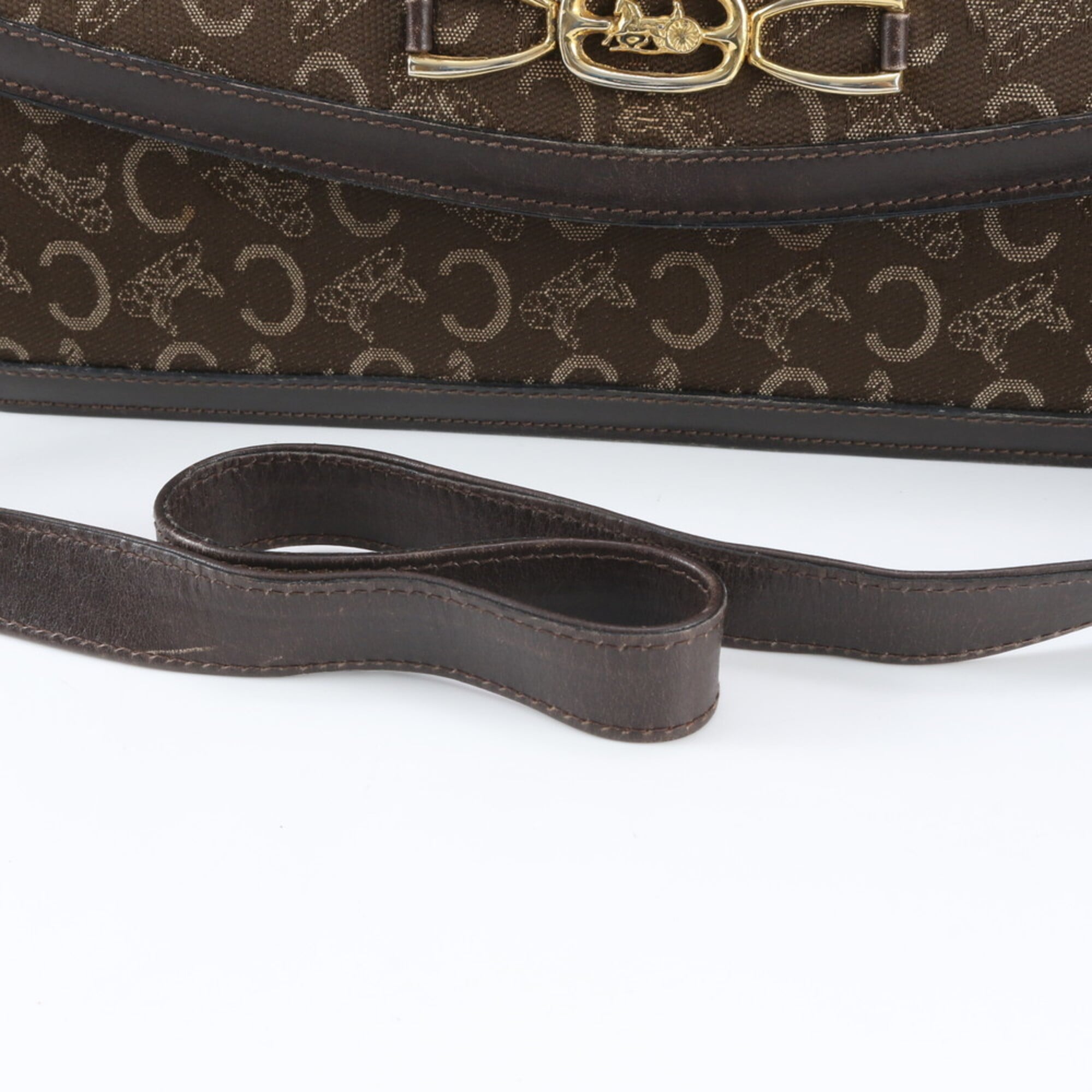 Celine Brown Leather Canvas Clutch Bag Handbag Shoulder Bag (Pre-Owned)