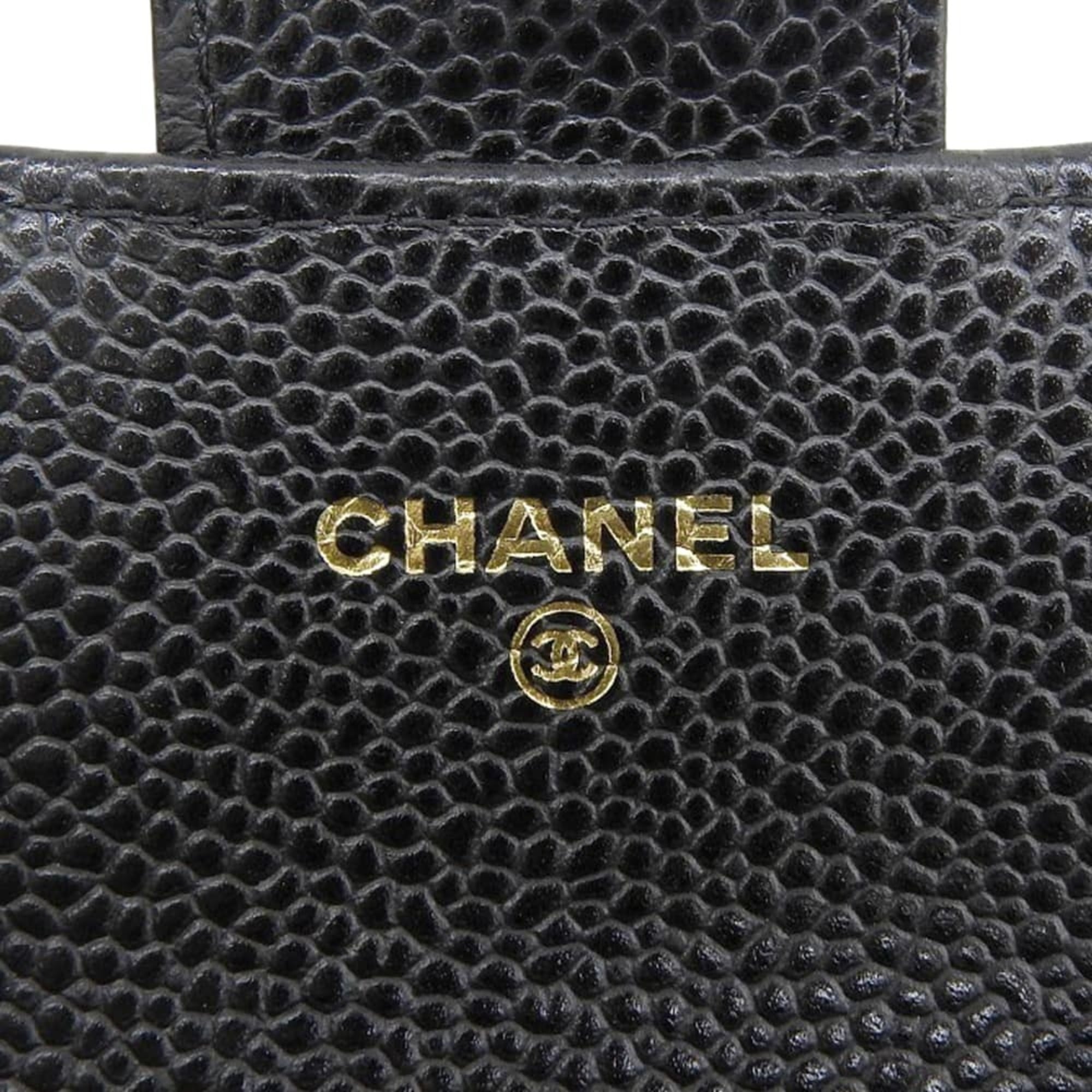 Chanel Black Grained Calfskin Chain/Shoulder Wallet (Pre-Owned)