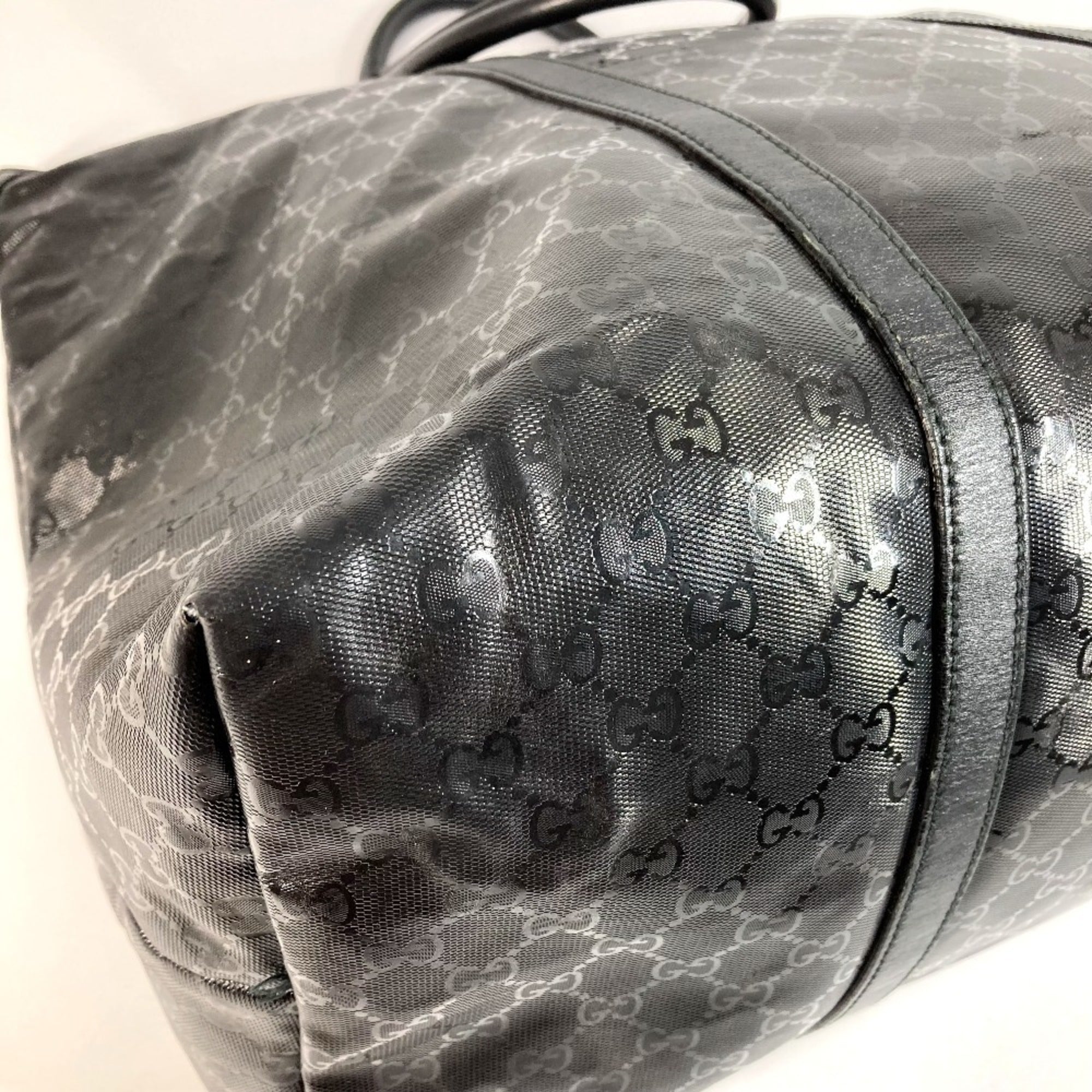 Gucci Gg Imprimé Black Leather Gg Imprimé Boston Bag Shoulder Bag Tote Bag (Pre-Owned)