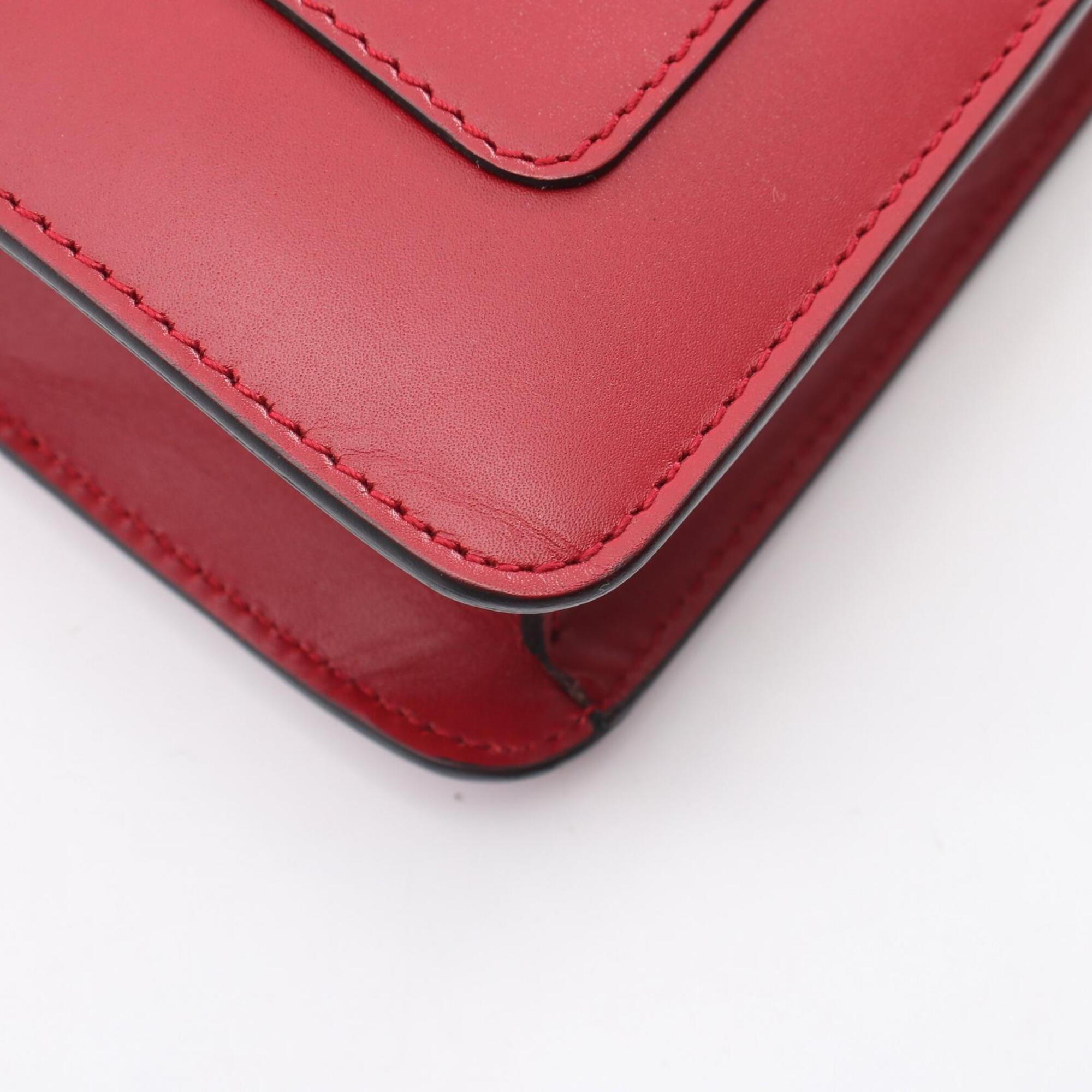 Bvlgari Red Color Leather Handbag Shoulder Bag (Pre-Owned)