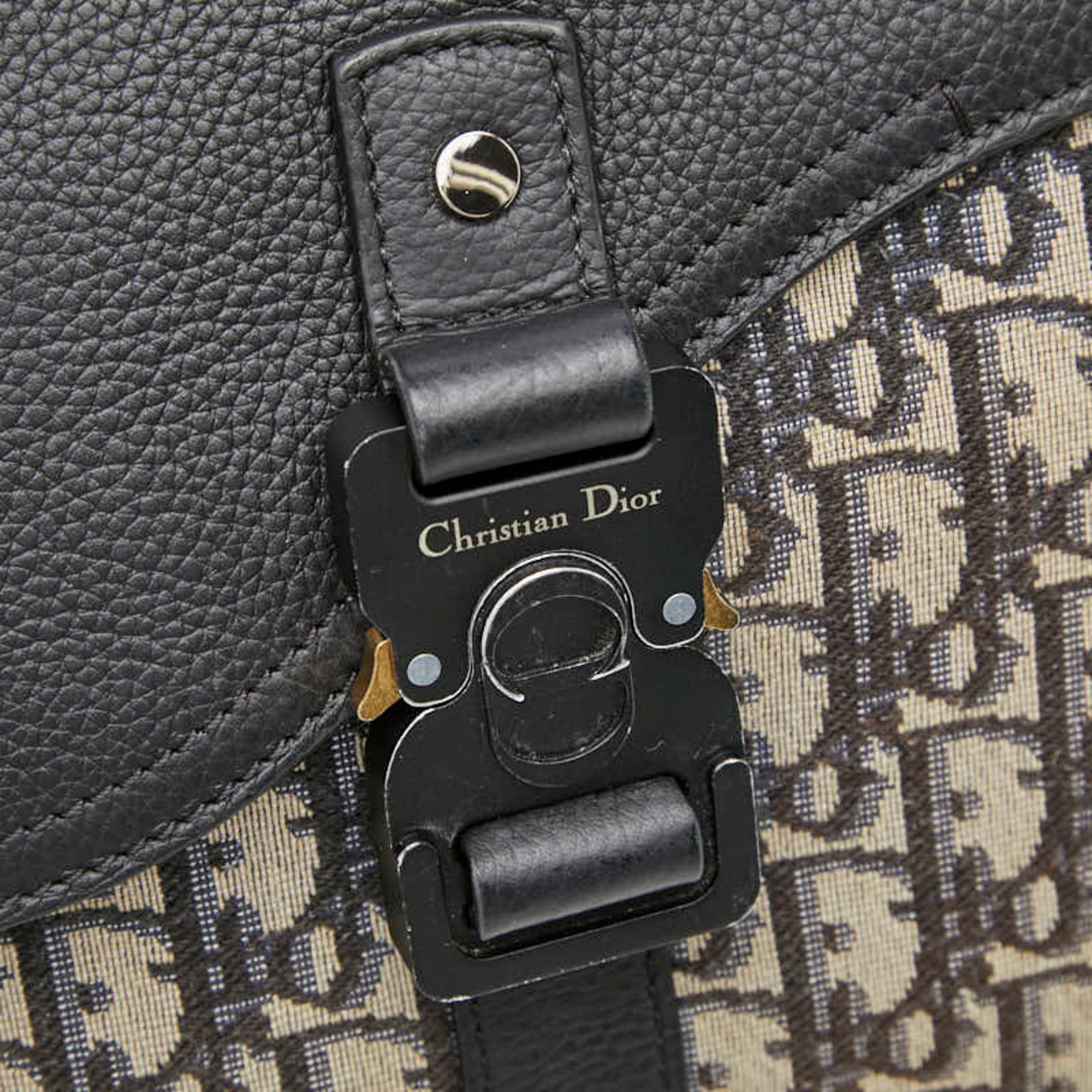 Christian Dior Beige Black Canvas Leather Shoulder Bag (Pre-Owned)