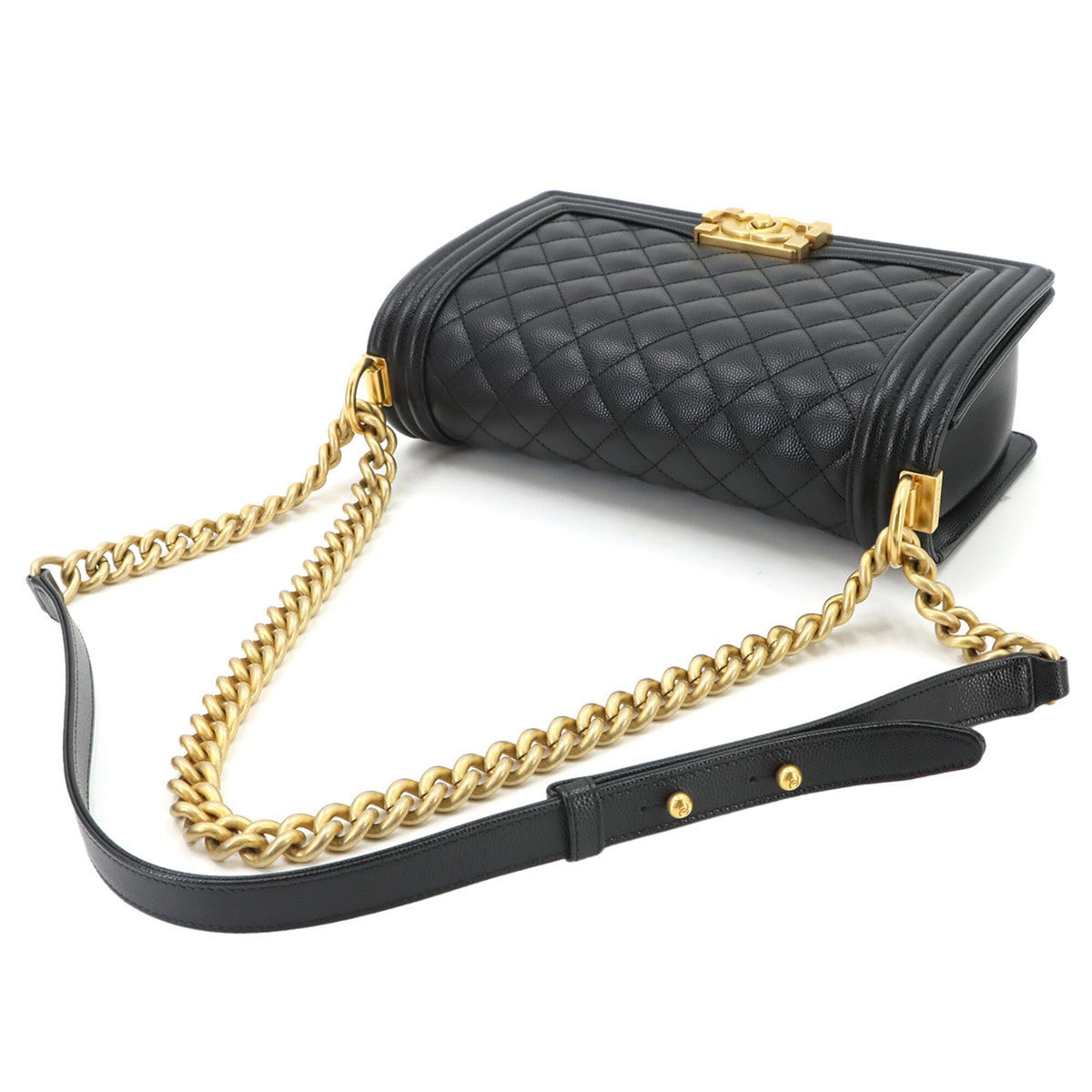 Chanel Boy Chanel Black Grained Calfskin Handbag Shoulder Bag (Pre-Owned)