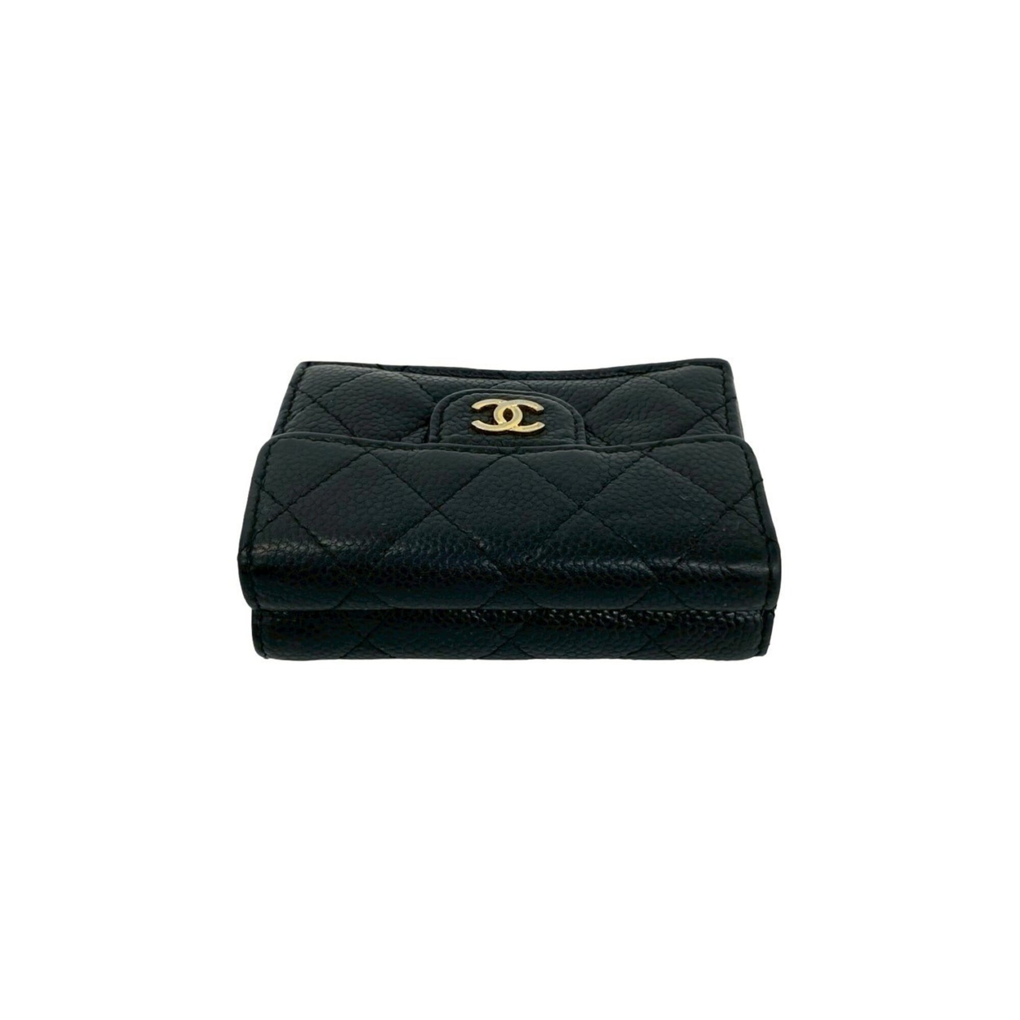 Chanel Black Grained Calfskin Wallet (Tri-Fold) (Pre-Owned)