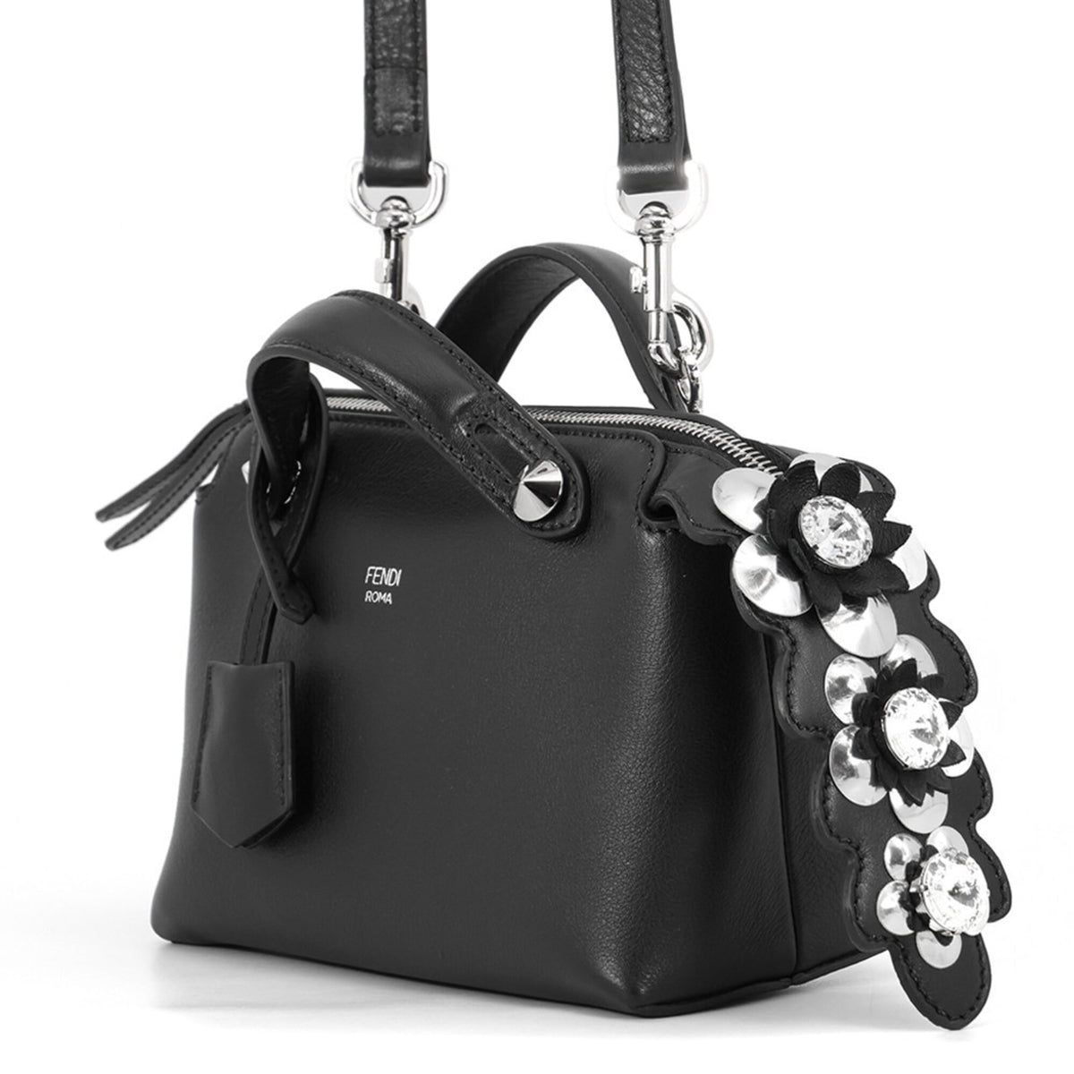 Fendi Black Rhinestone Leather Handbag Shoulder Bag (Pre-Owned)