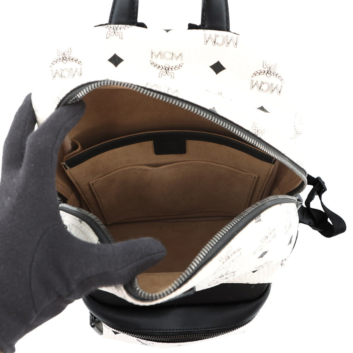 Mcm Visetos Black White Leather Backpack (Pre-Owned)