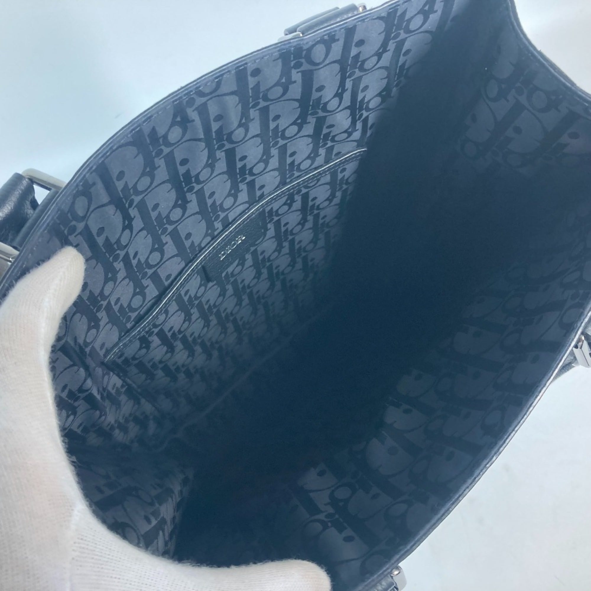 Christian Dior Black Leather Handbag Shoulder Bag Tote Bag (Pre-Owned)