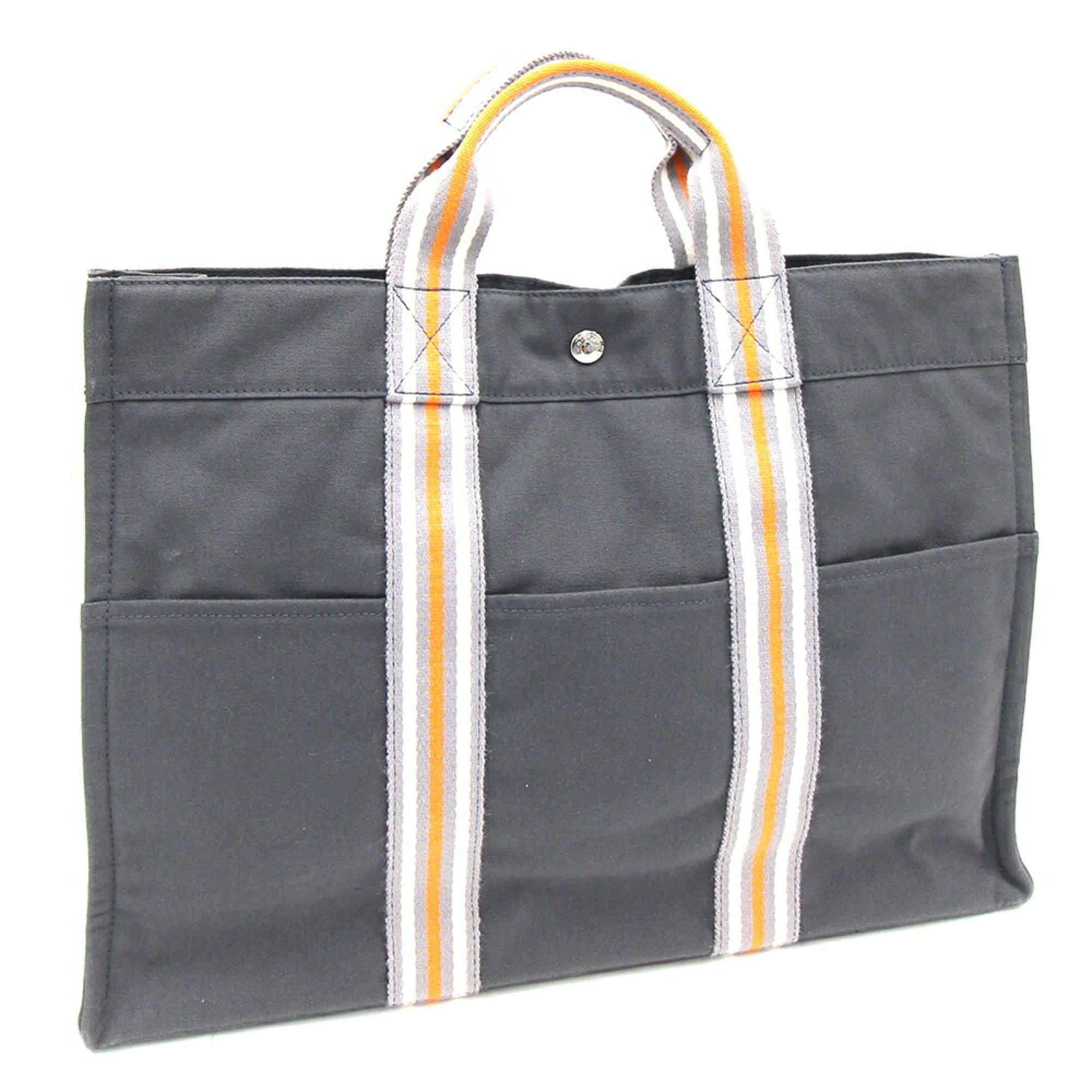 Hermes Fourre Tout Gray Orange Cotton Canvas Handbag Tote Bag (Pre-Owned)