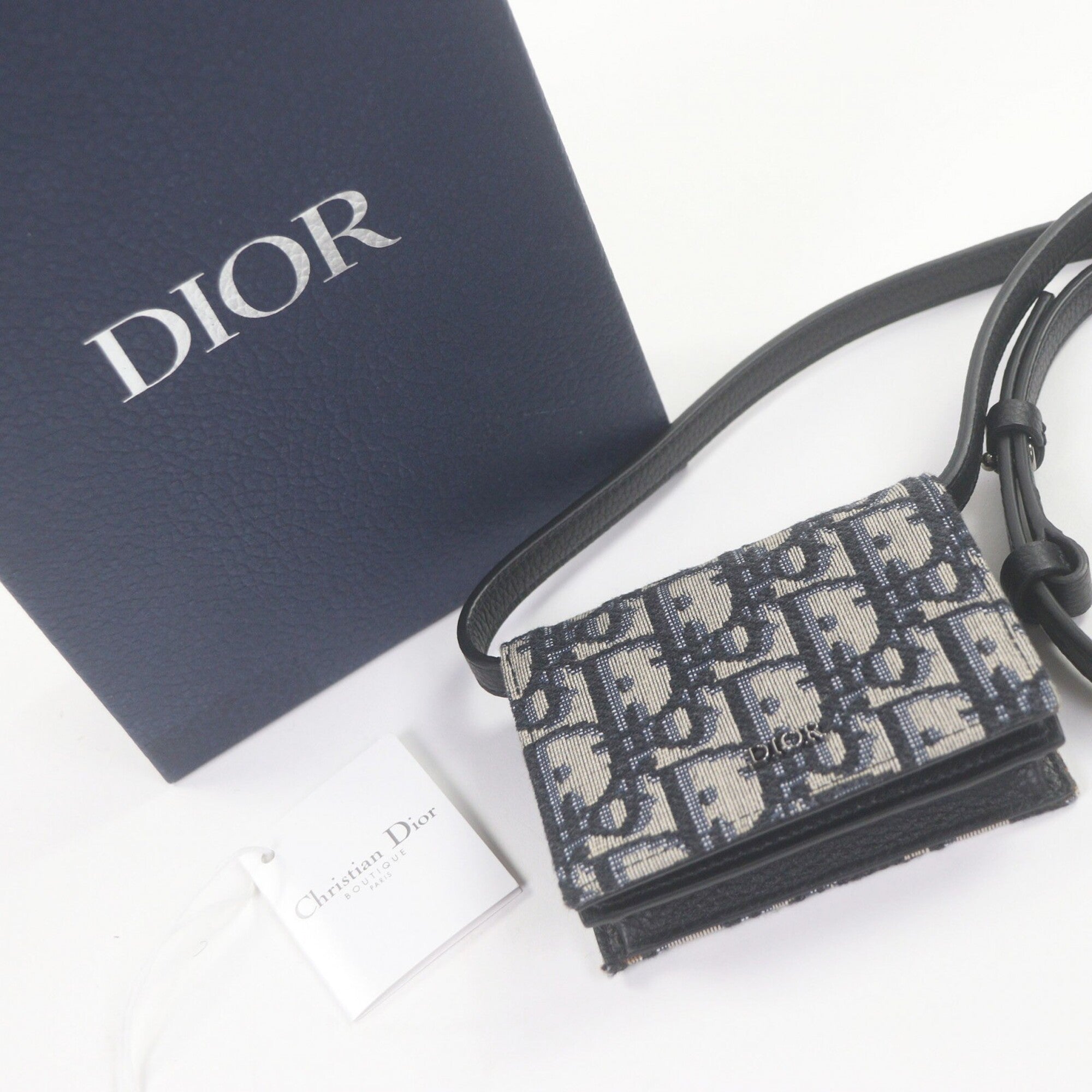 Dior Homme Beige Navy Canvas Leather Pouch (Pre-Owned)
