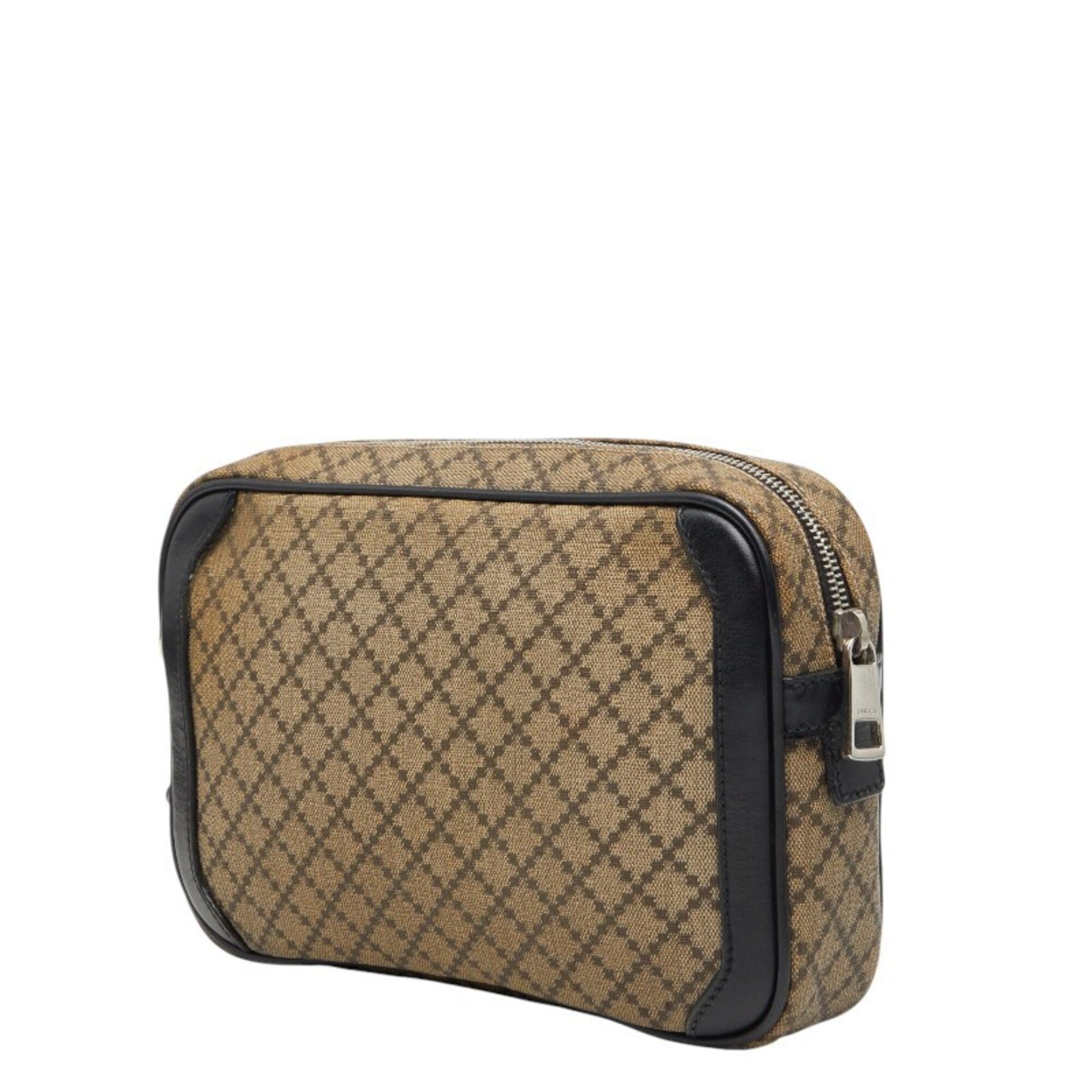 Gucci Diamante Beige Black Pvc Leather Clutch Bag (Pre-Owned)