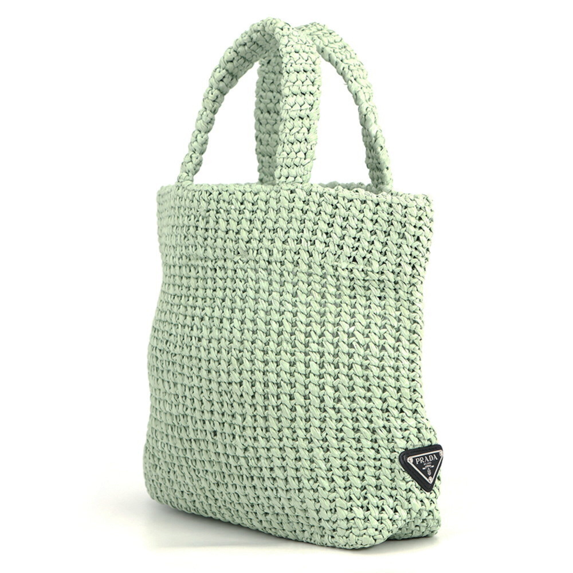 Prada Green Raffia Handbag Tote Bag (Pre-Owned)