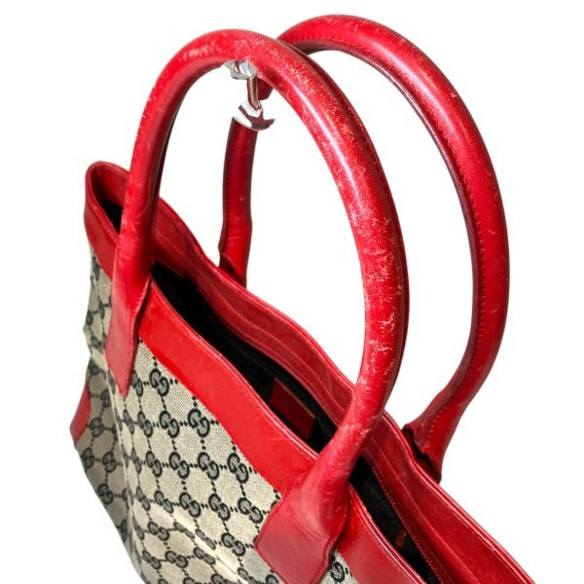 Gucci Beige Red Color Gg Canvas Handbag Tote Bag (Pre-Owned)