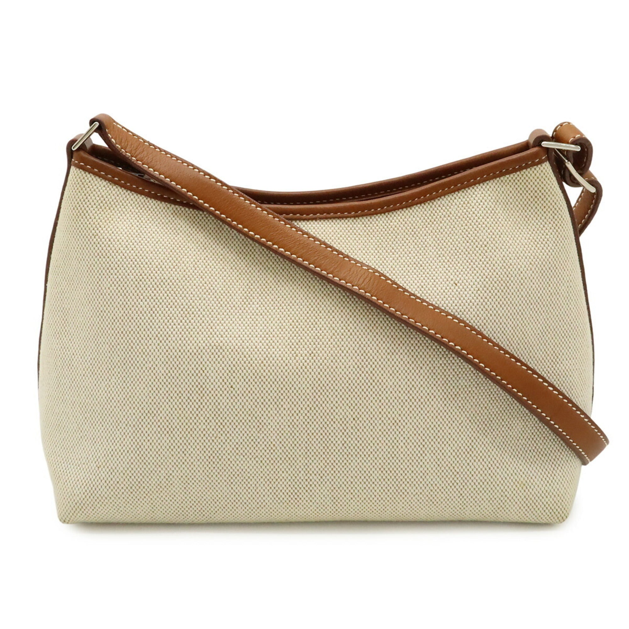 Hermes Berlingo Beige Brown Toile H Leather Shoulder Bag (Pre-Owned)