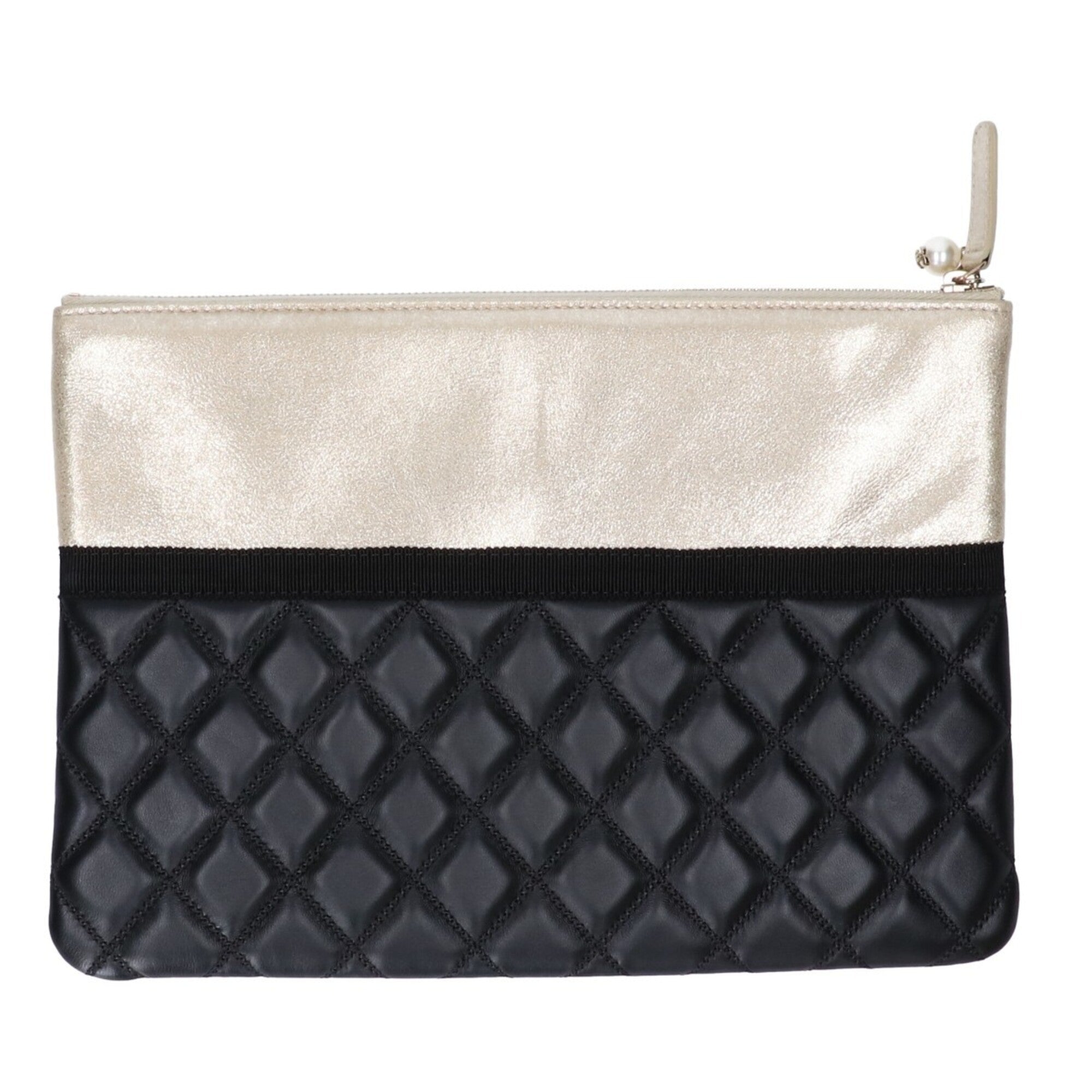 Chanel Black Champagne Gold Leather Clutch Bag (Pre-Owned)